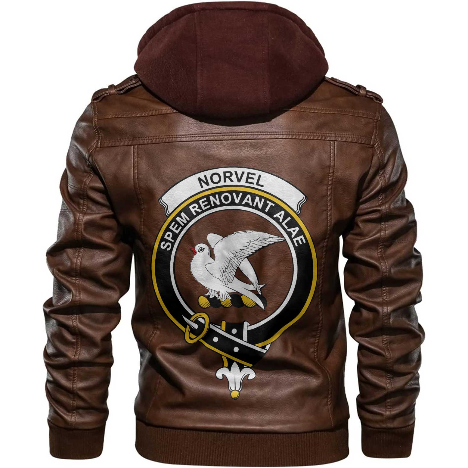 Clan Norvel Tartan Zip Leather Jacket Crest And Plaid Basic Style