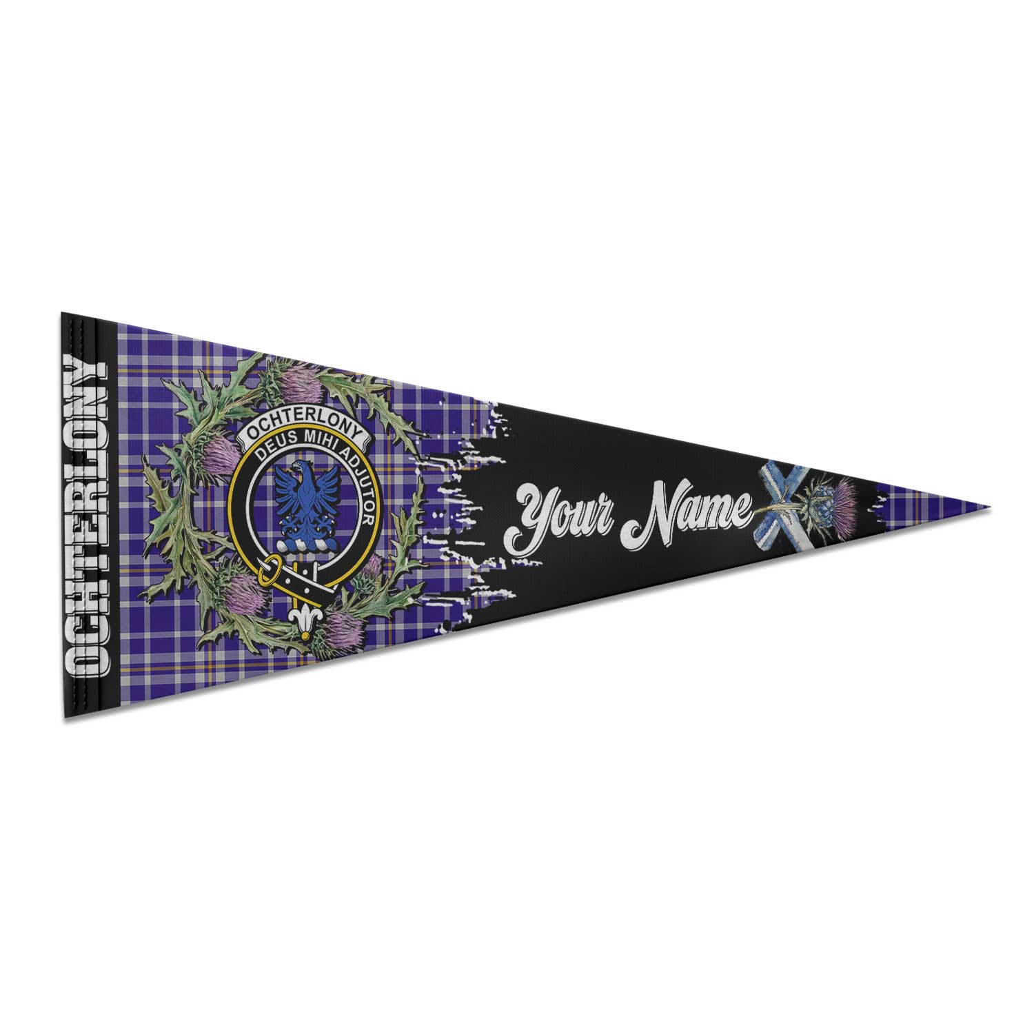 Clan Ochterlony Tartan Felt Pennant Crest And Plaid Basic Style