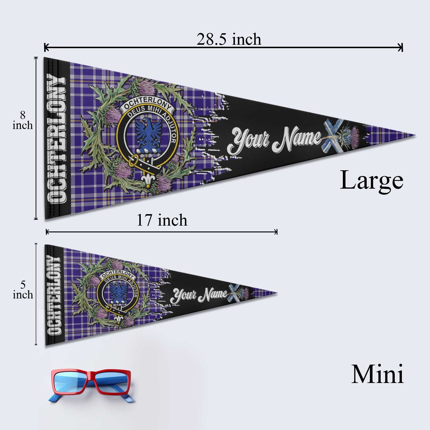 Clan Ochterlony Tartan Felt Pennant Crest And Plaid Basic Style