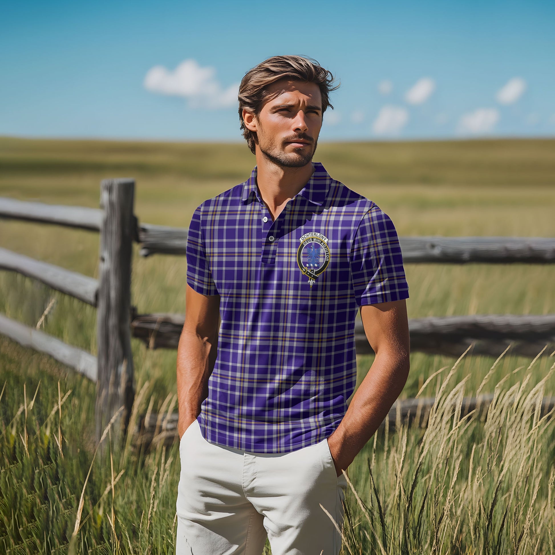 Clan Ochterlony Tartan Golf Men Polo Shirt Crest And Plaid Basic Style