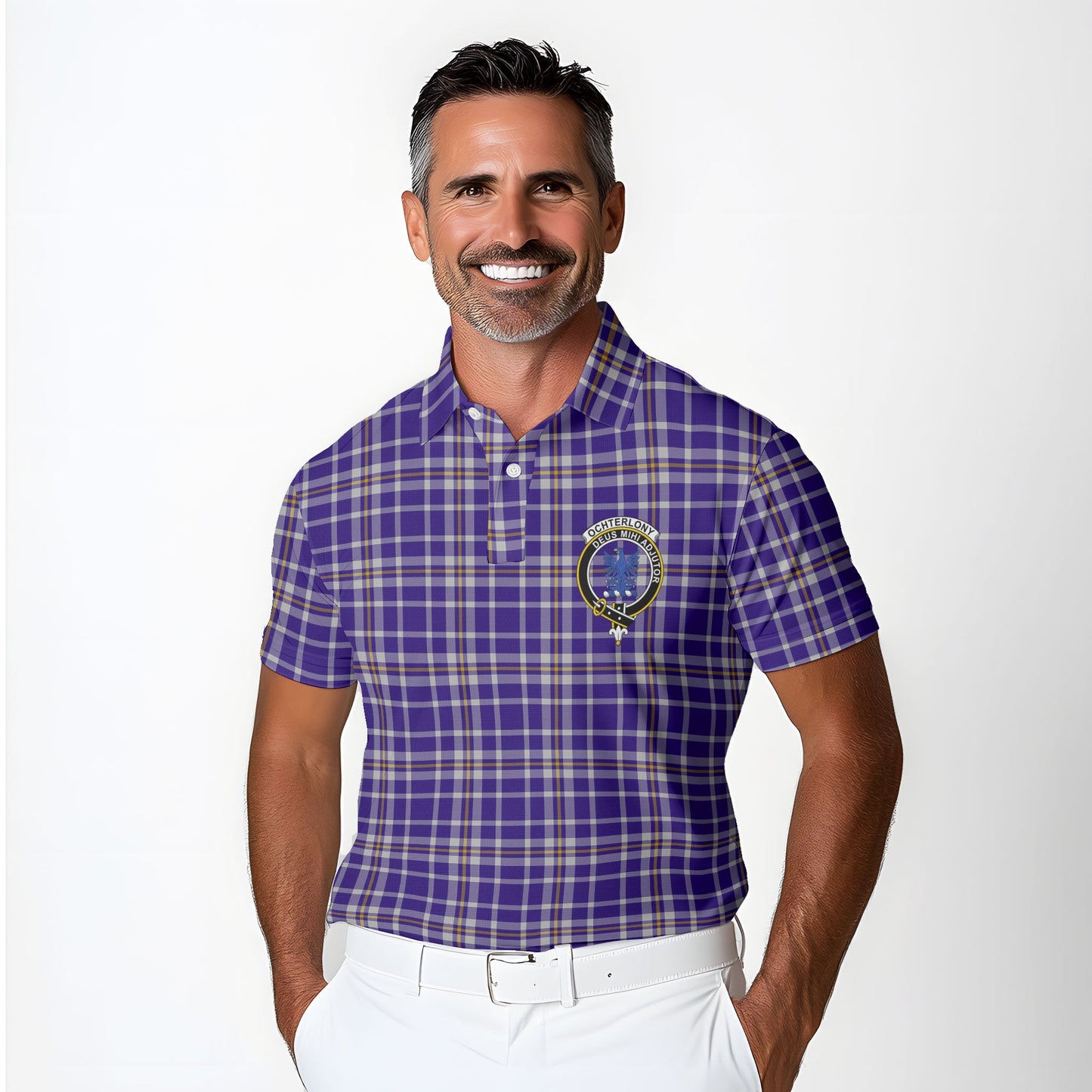 Clan Ochterlony Tartan Golf Men Polo Shirt Crest And Plaid Basic Style