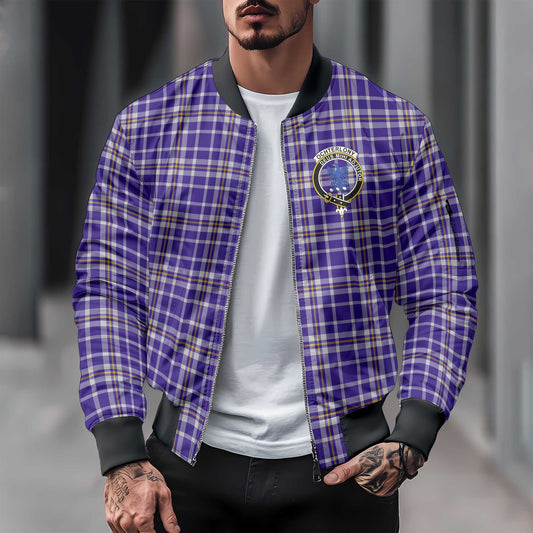 Clan Ochterlony Tartan Men Bomber Jacket Crest And Plaid Basic Style