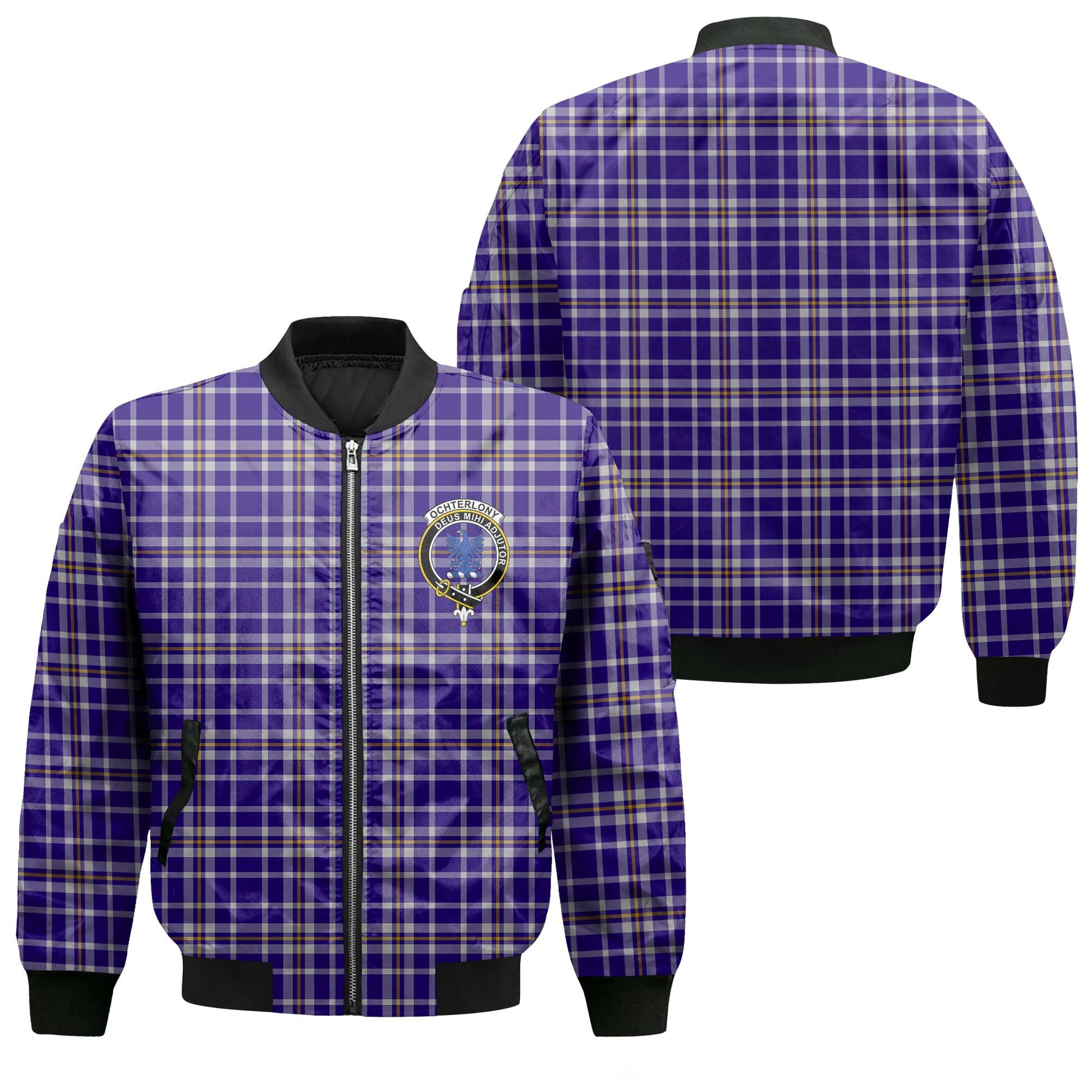 Clan Ochterlony Tartan Men Bomber Jacket Crest And Plaid Basic Style