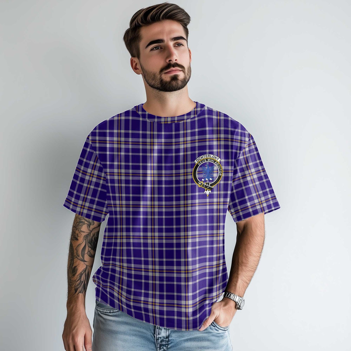 Clan Ochterlony Tartan Men T Shirt Crest And Plaid Basic Style