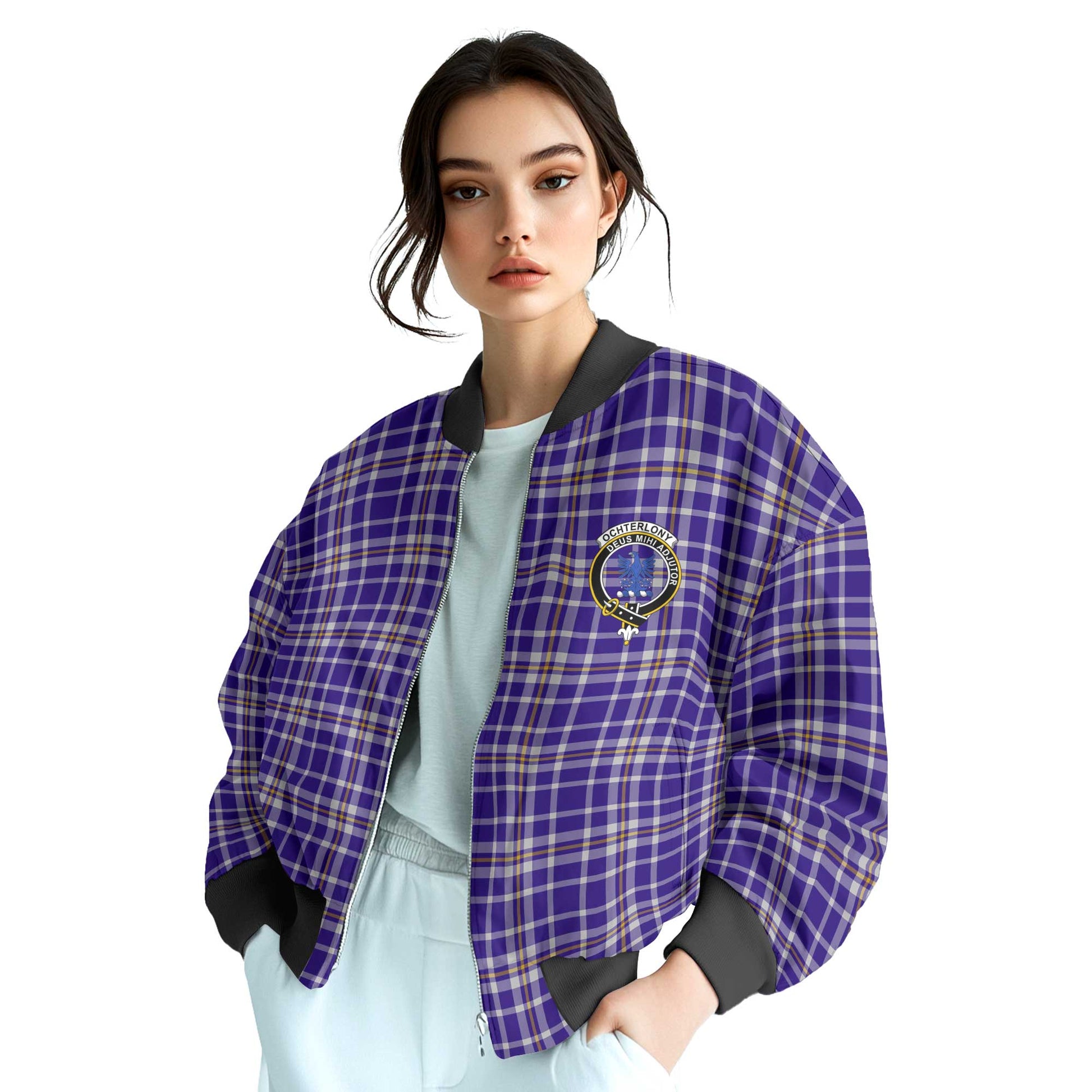 Clan Ochterlony Tartan Women Bomber Jacket Crest And Plaid Basic Style