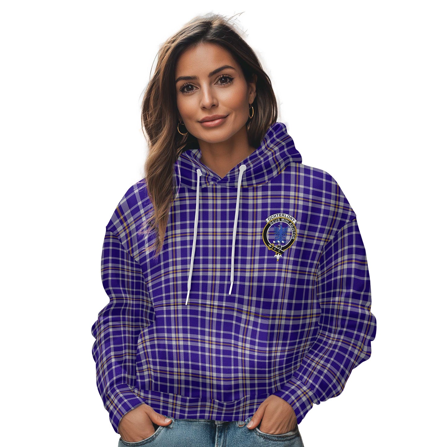 Clan Ochterlony Tartan Women Hoodie Crest And Plaid Basic Style