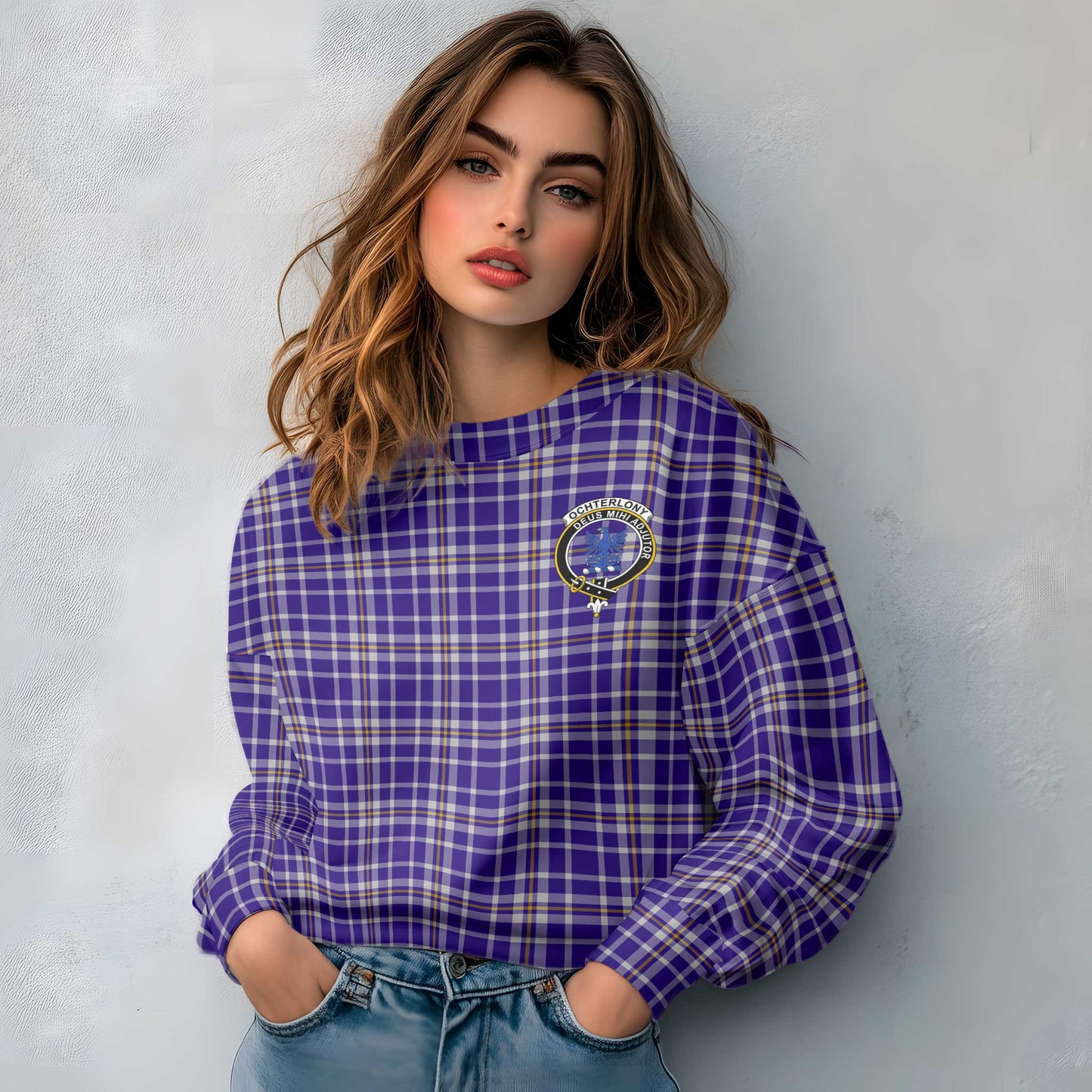 Clan Ochterlony Tartan Women Sweatshirt Crest And Plaid Basic Style