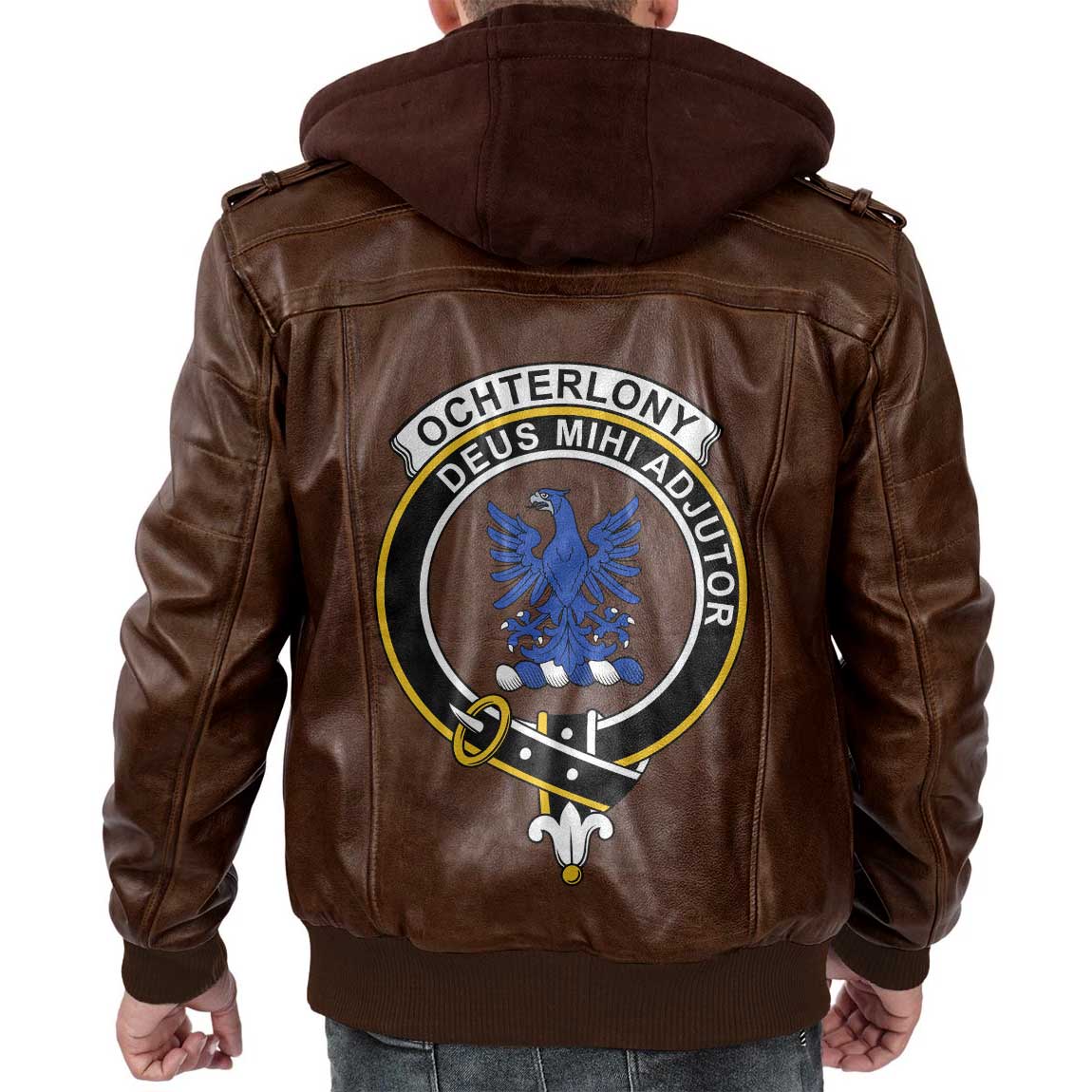 Clan Ochterlony Tartan Zip Leather Jacket Crest And Plaid Basic Style