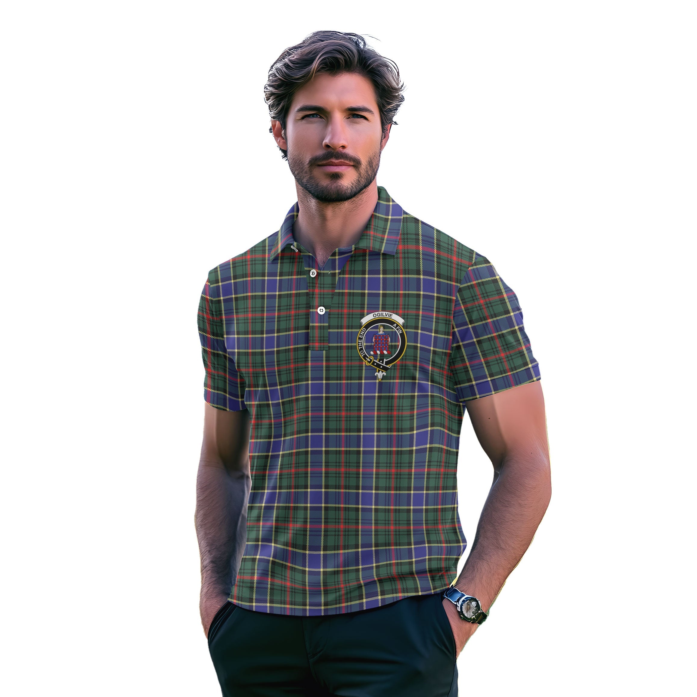 Clan Ogilvie Tartan Golf Men Polo Shirt Crest And Plaid Basic Style