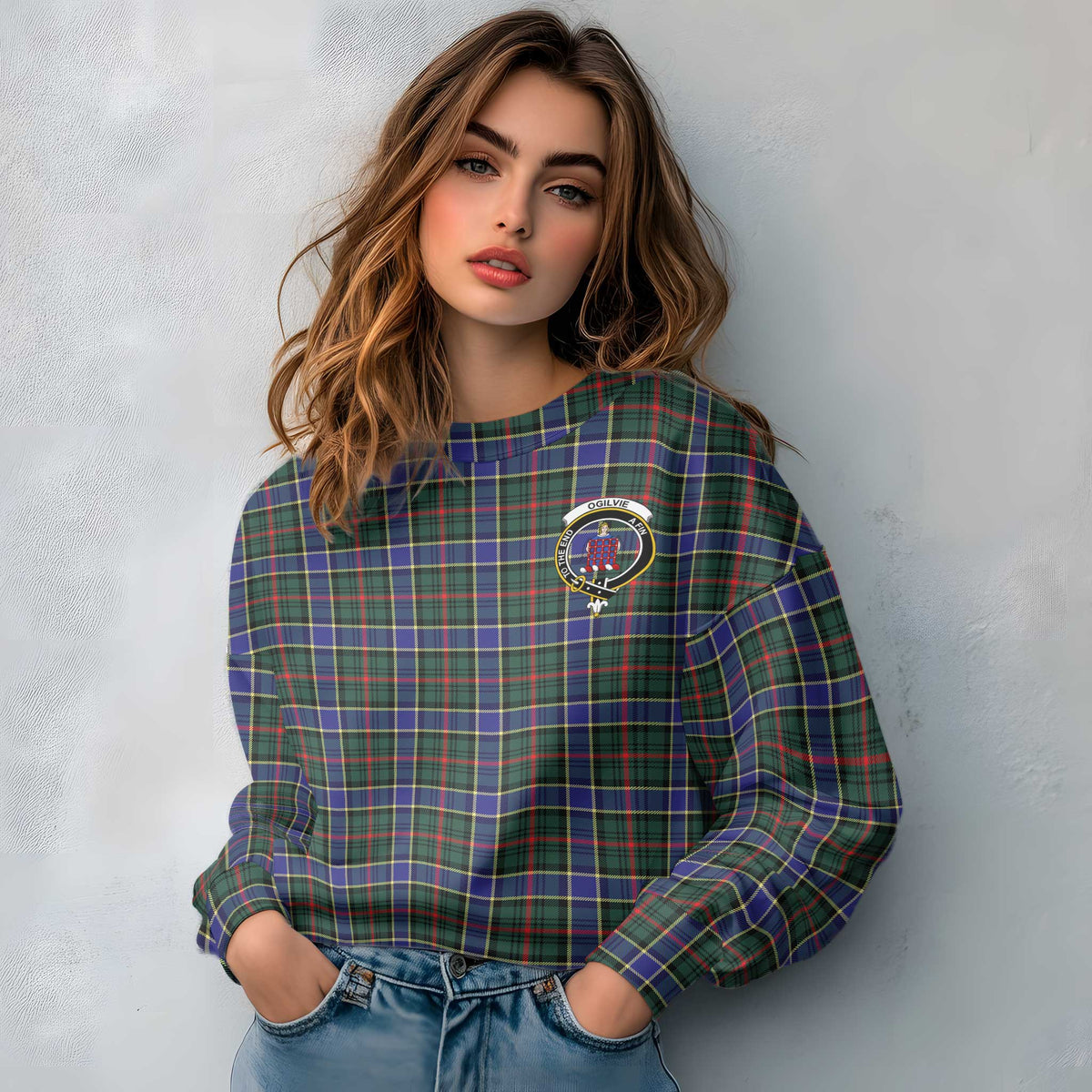 Clan Ogilvie Tartan Women Sweatshirt Crest And Plaid Basic Style