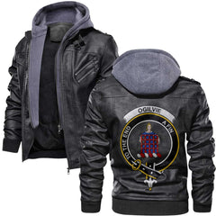 Clan Ogilvie Tartan Zip Leather Jacket Crest And Plaid Basic Style