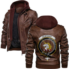 Clan Oliphant Tartan Zip Leather Jacket Crest And Plaid Basic Style