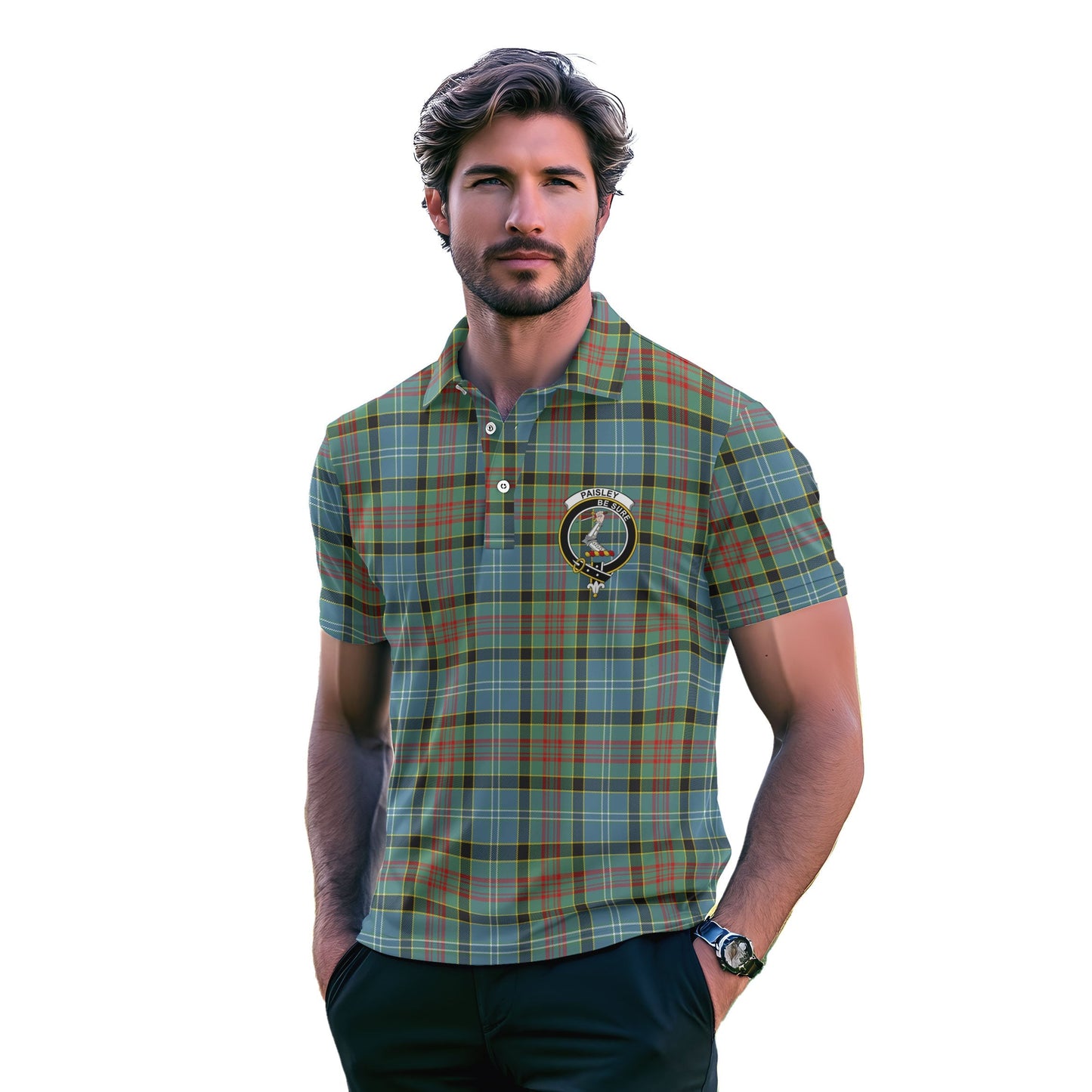 Clan Paisley Tartan Golf Tartan Men Polo Shirt Crest And Plaid Basic Style