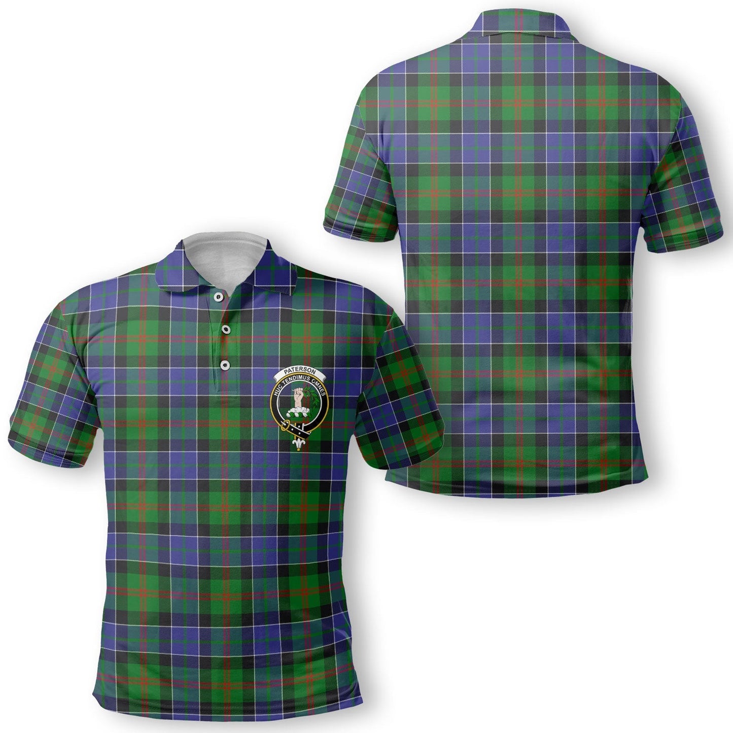 Clan Paterson Tartan Golf Tartan Men Polo Shirt Crest And Plaid Basic Style