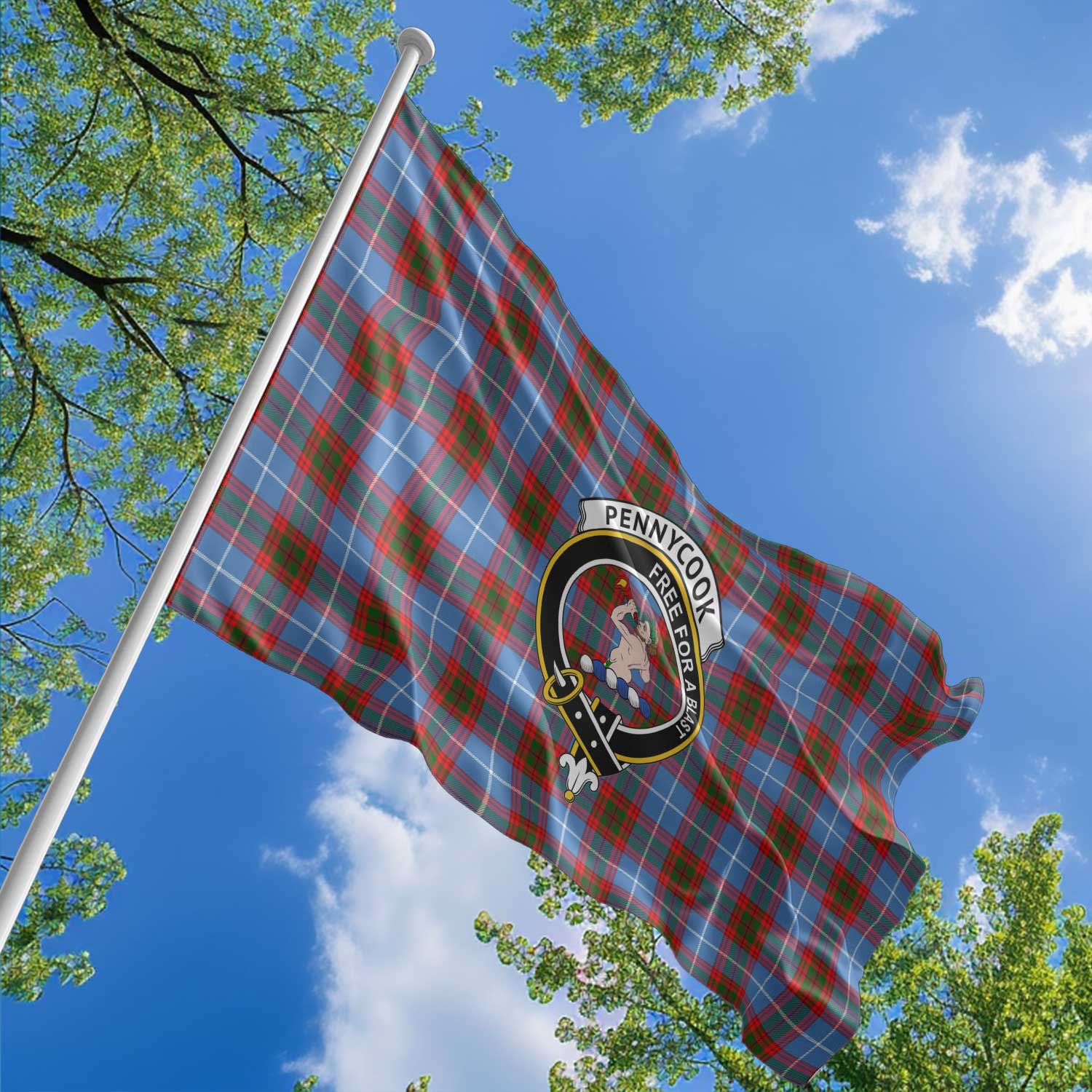 Clan Pennycook Tartan Flag Crest And Plaid Basic Style