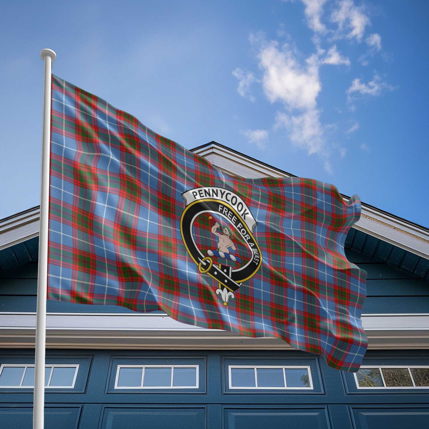 Clan Pennycook Tartan Flag Crest And Plaid Basic Style