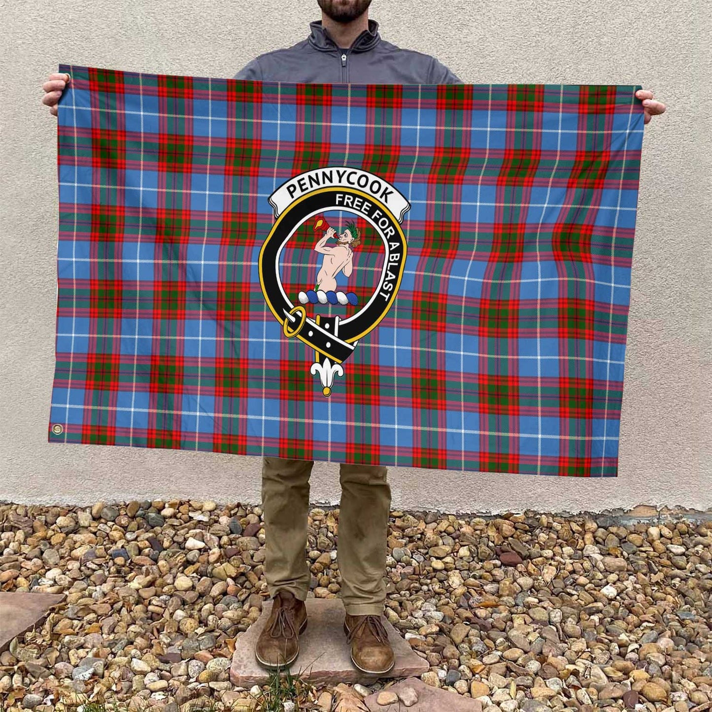 Clan Pennycook Tartan Flag Crest And Plaid Basic Style