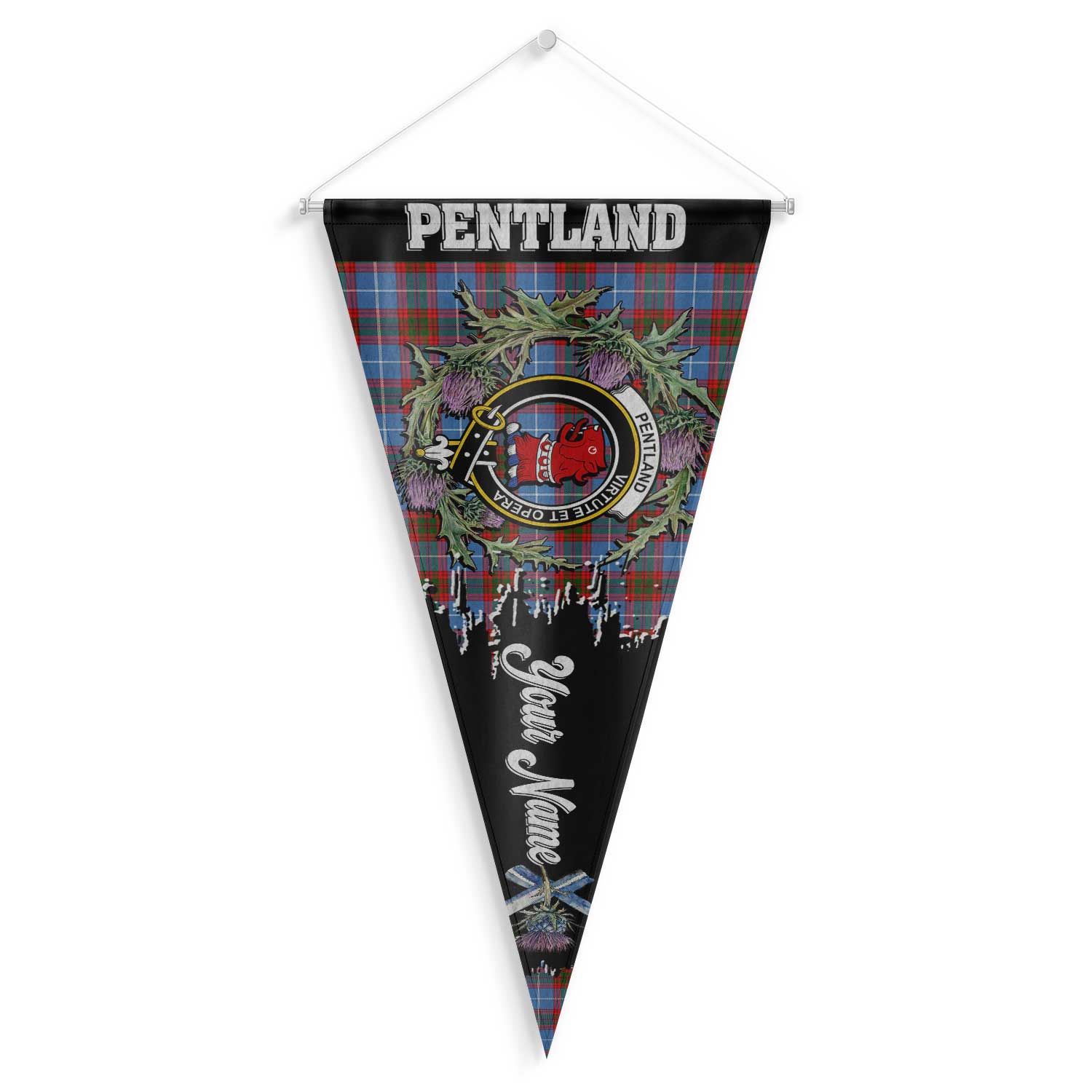 Clan Pentland Tartan Felt Pennant Crest And Plaid Basic Style