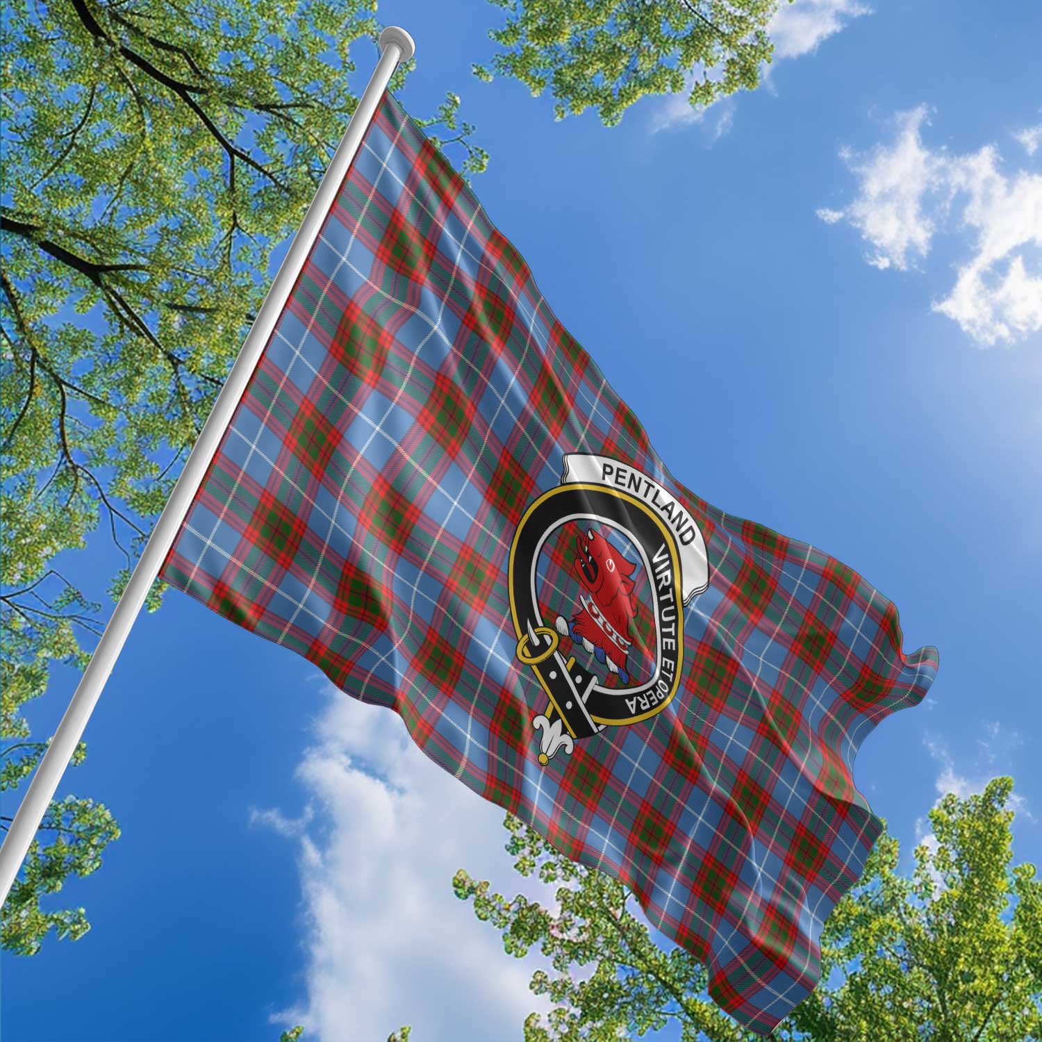 Clan Pentland Tartan Flag Crest And Plaid Basic Style