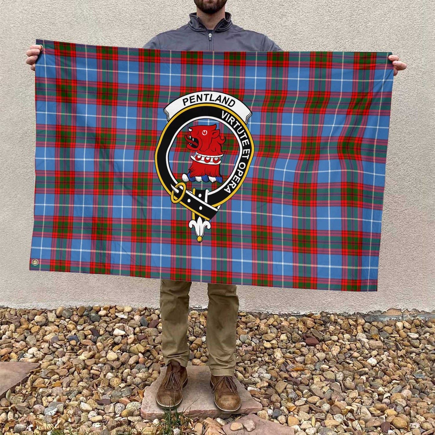 Clan Pentland Tartan Flag Crest And Plaid Basic Style