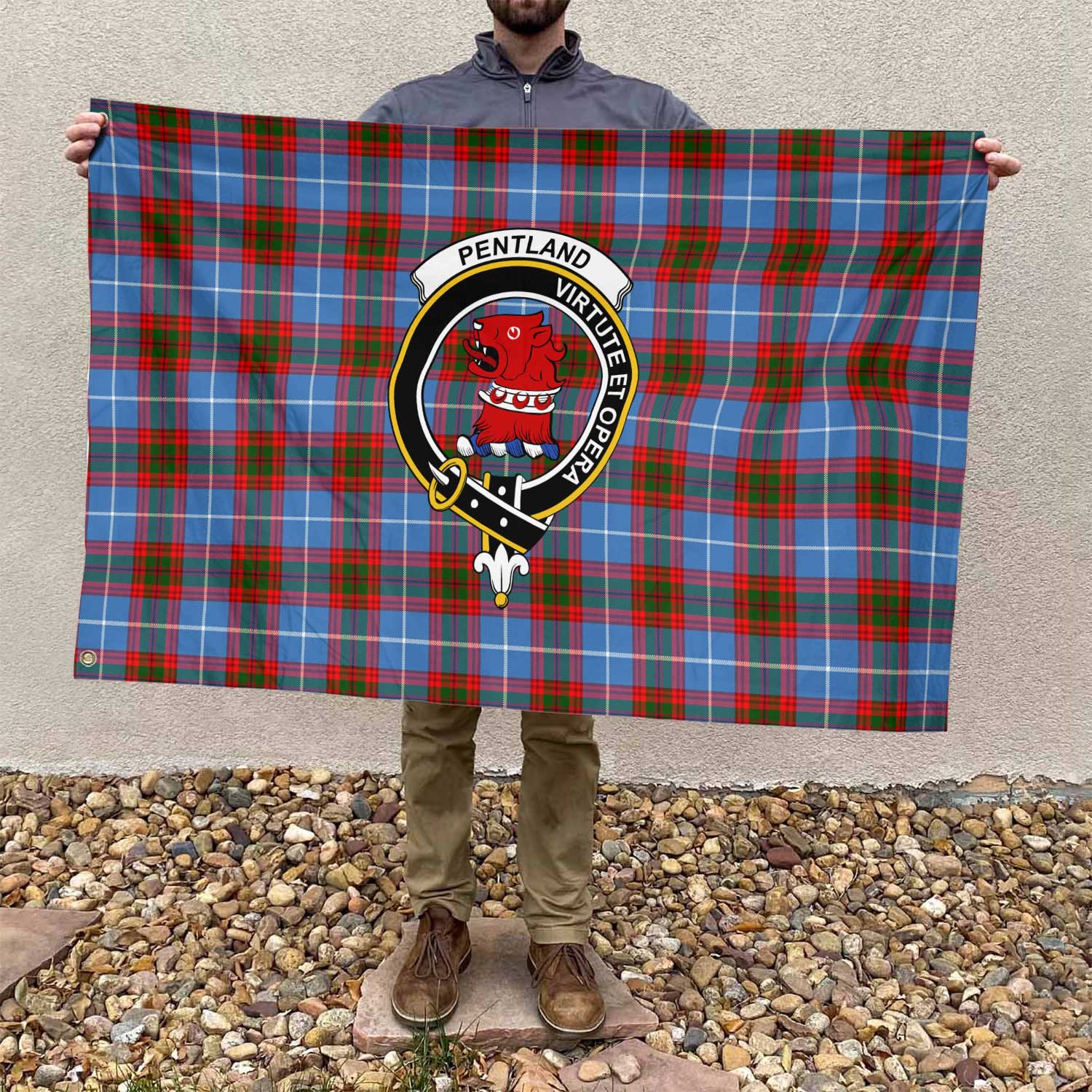 Clan Pentland Tartan Flag Crest And Plaid Basic Style