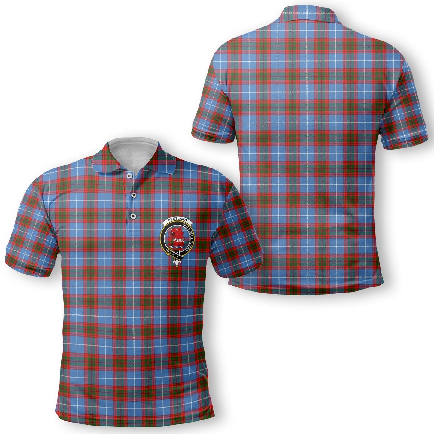 Clan Pentland Tartan Golf Tartan Men Polo Shirt Crest And Plaid Basic Style