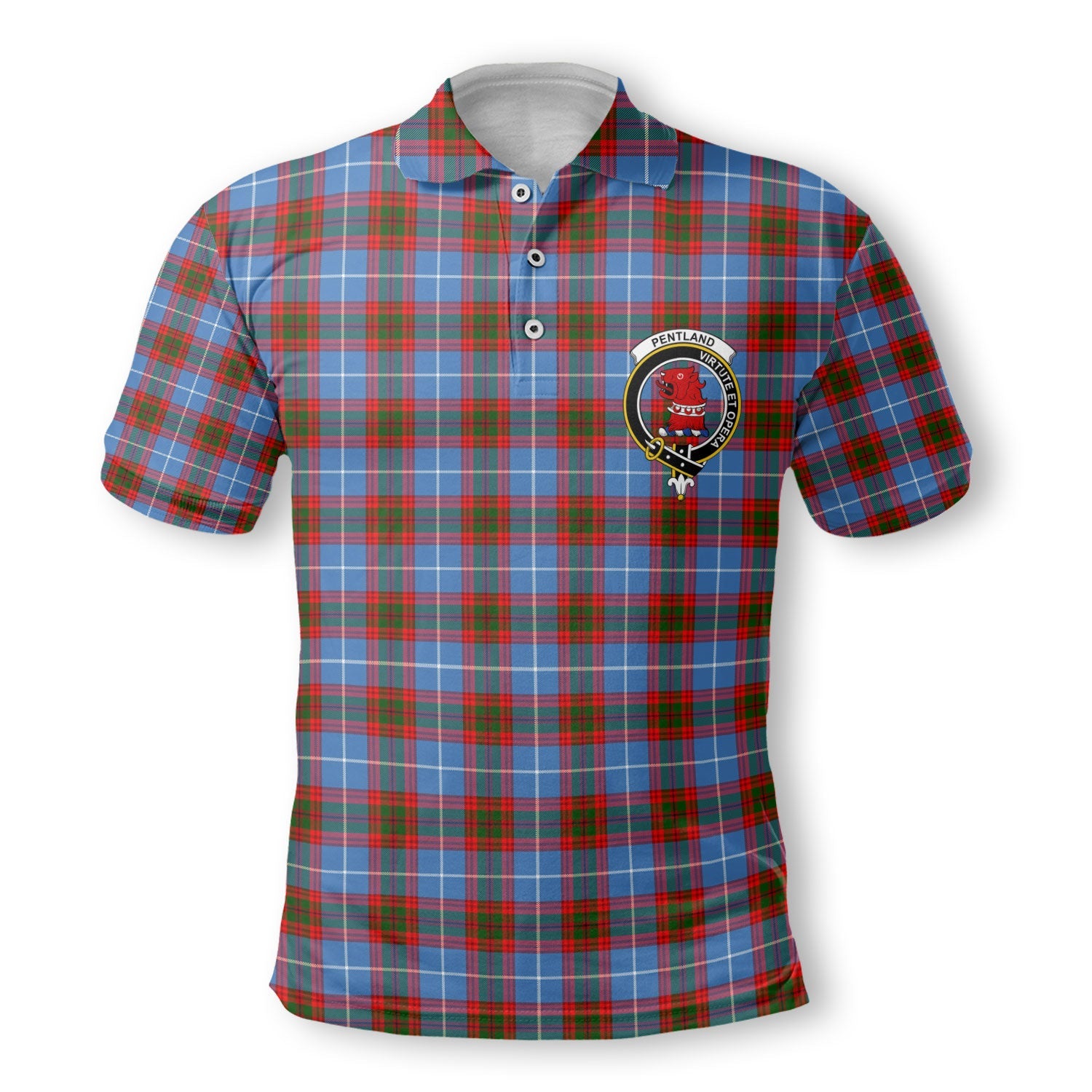 Clan Pentland Tartan Golf Men Polo Shirt Crest And Plaid Basic Style