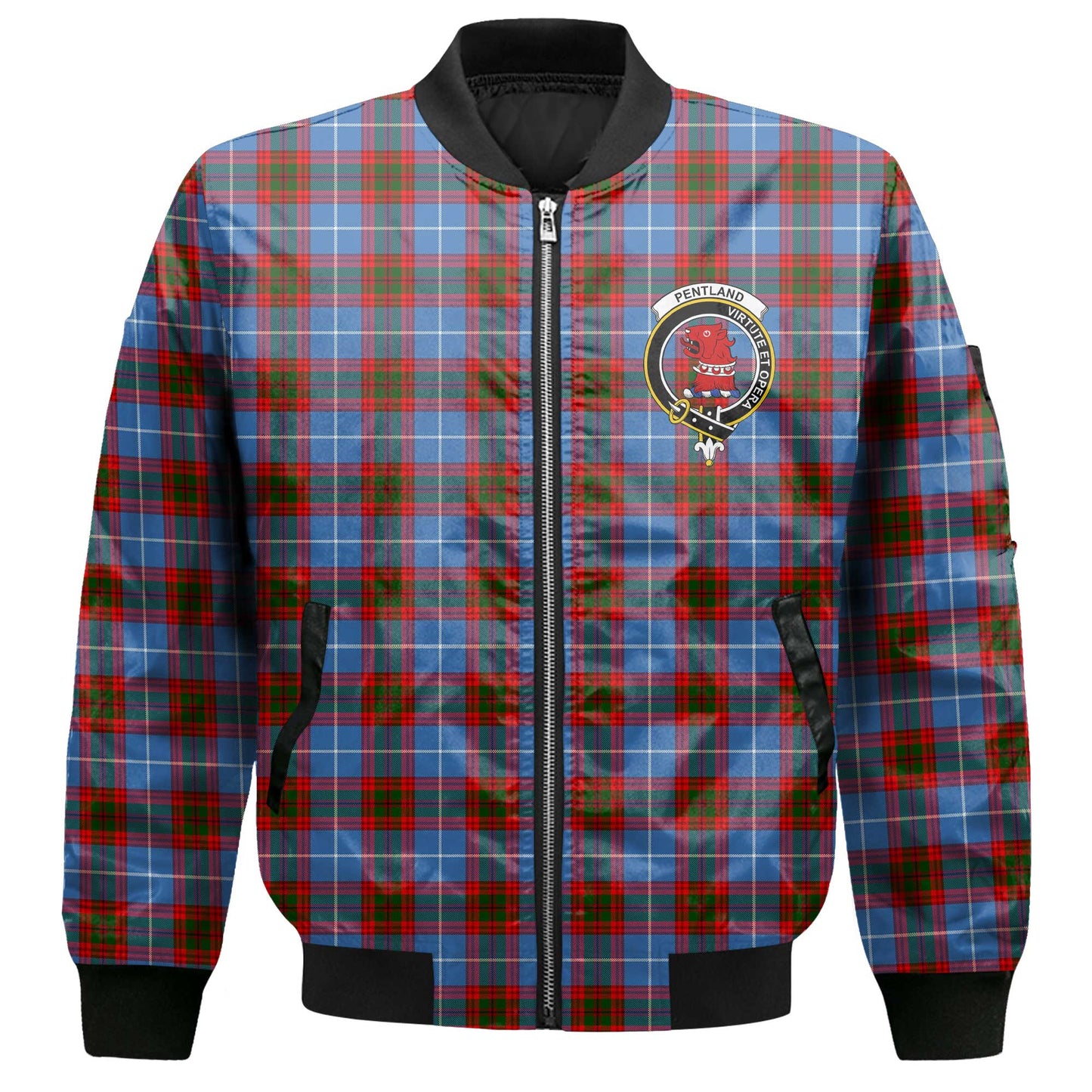 Clan Pentland Tartan Men Bomber Jacket Crest And Plaid Basic Style