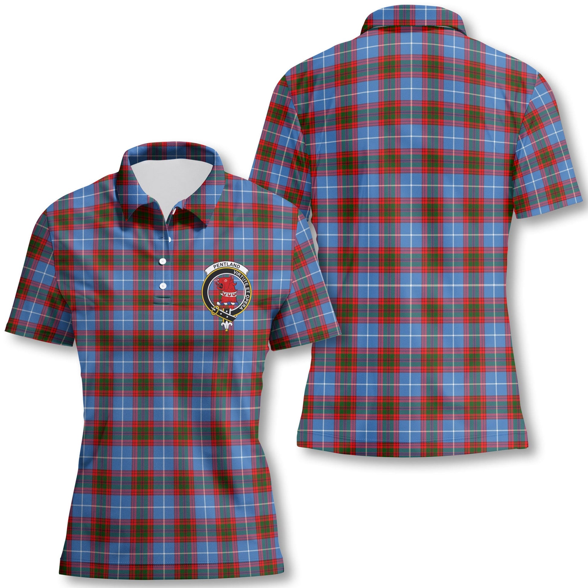 Clan Pentland Tartan Women Polo Shirt Crest And Plaid Basic Style