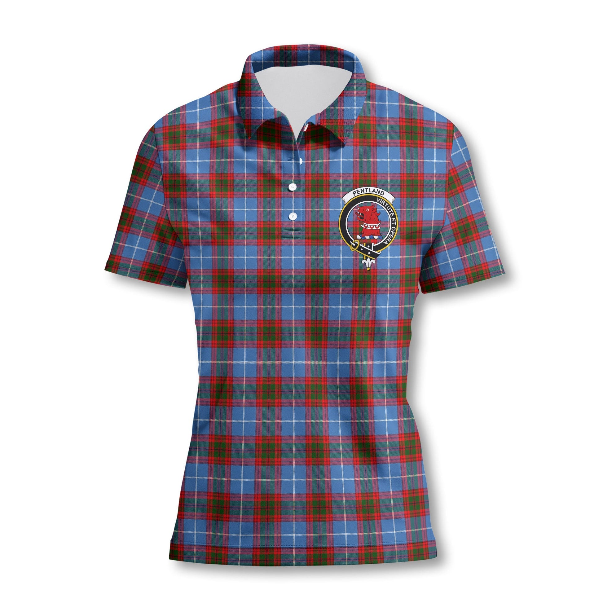 Clan Pentland Tartan Women Polo Shirt Crest And Plaid Basic Style