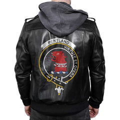 Clan Pentland Tartan Zip Leather Jacket Crest And Plaid Basic Style