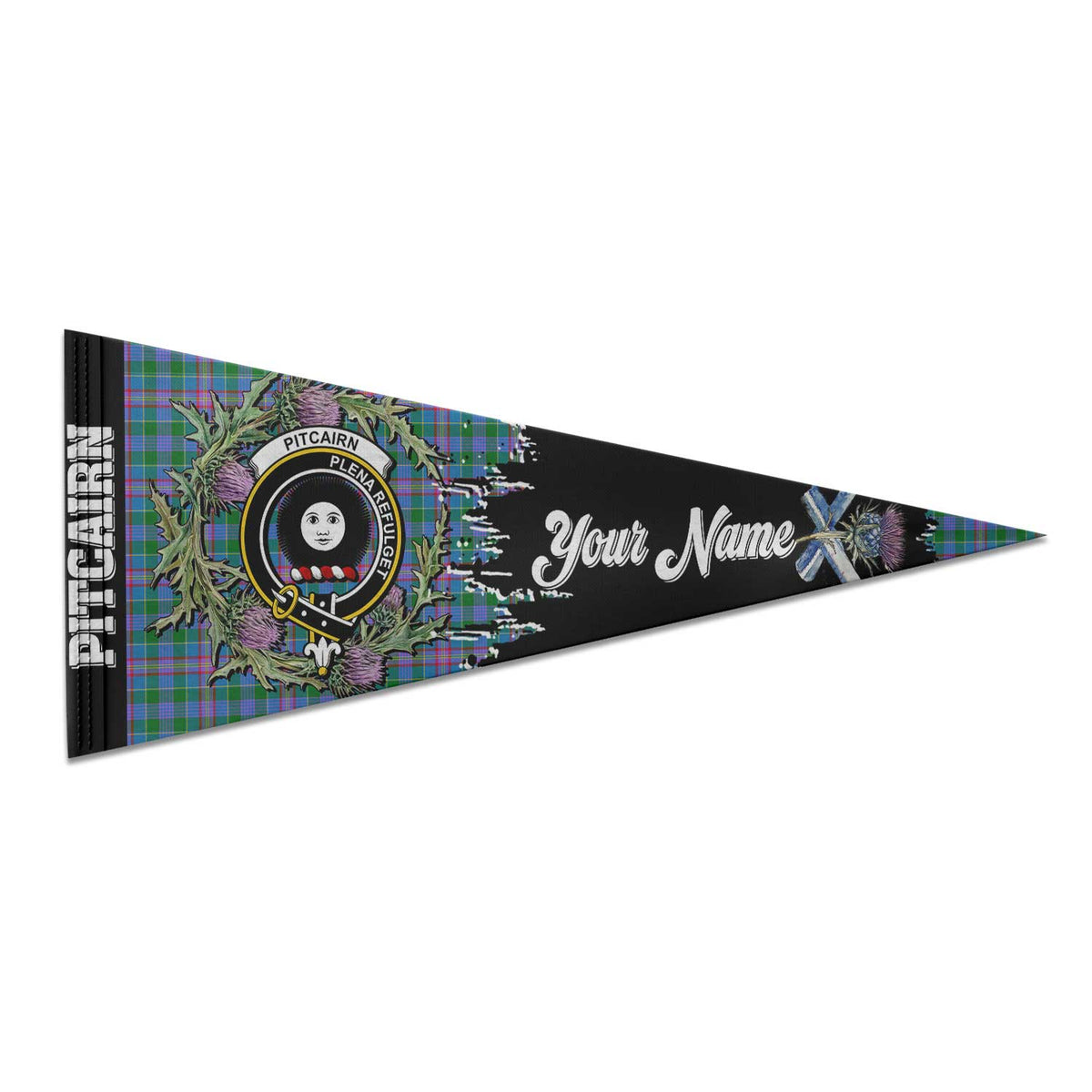 Clan Pitcairn Tartan Felt Pennant Crest And Plaid Basic Style