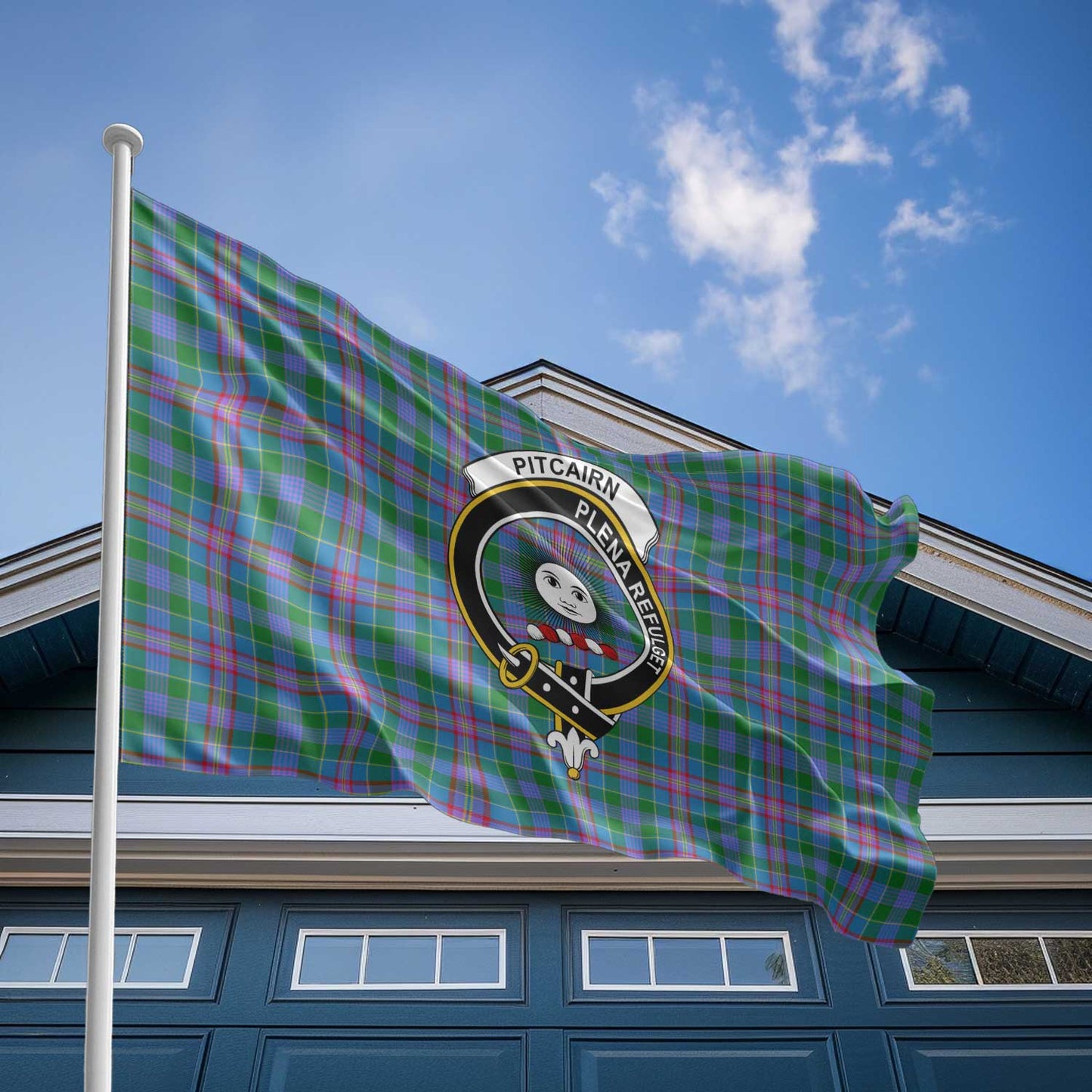 Clan Pitcairn Tartan Flag Crest And Plaid Basic Style