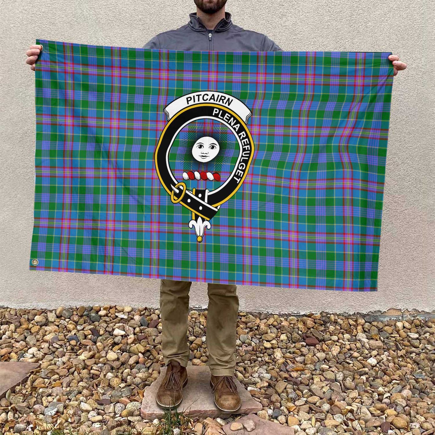 Clan Pitcairn Tartan Flag Crest And Plaid Basic Style