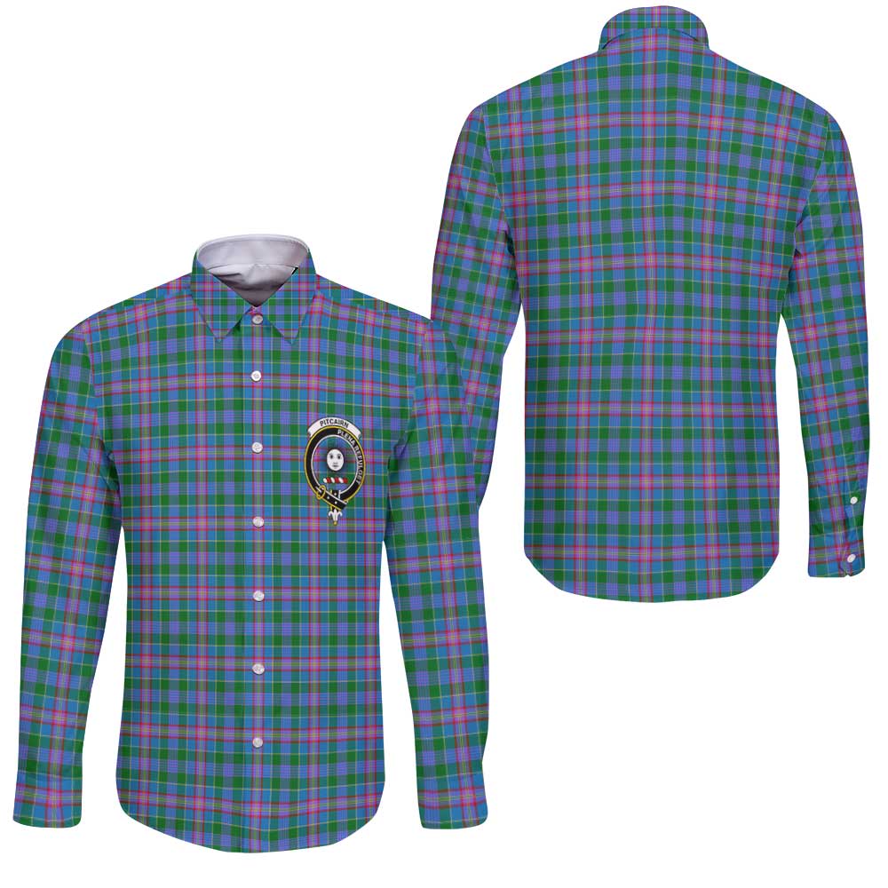 Clan Pitcairn Tartan Long Sleeve Button Shirt Crest And Plaid Basic Style