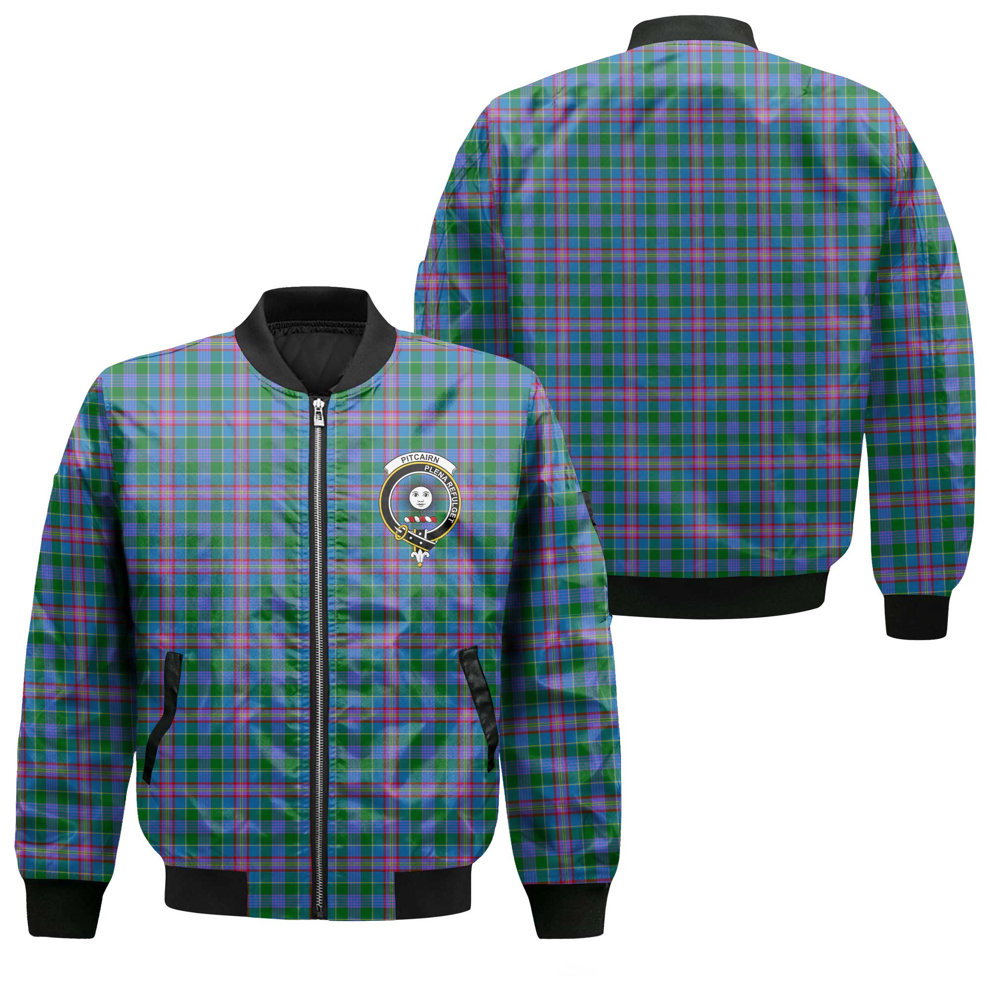Clan Pitcairn Tartan Men Bomber Jacket Crest And Plaid Basic Style