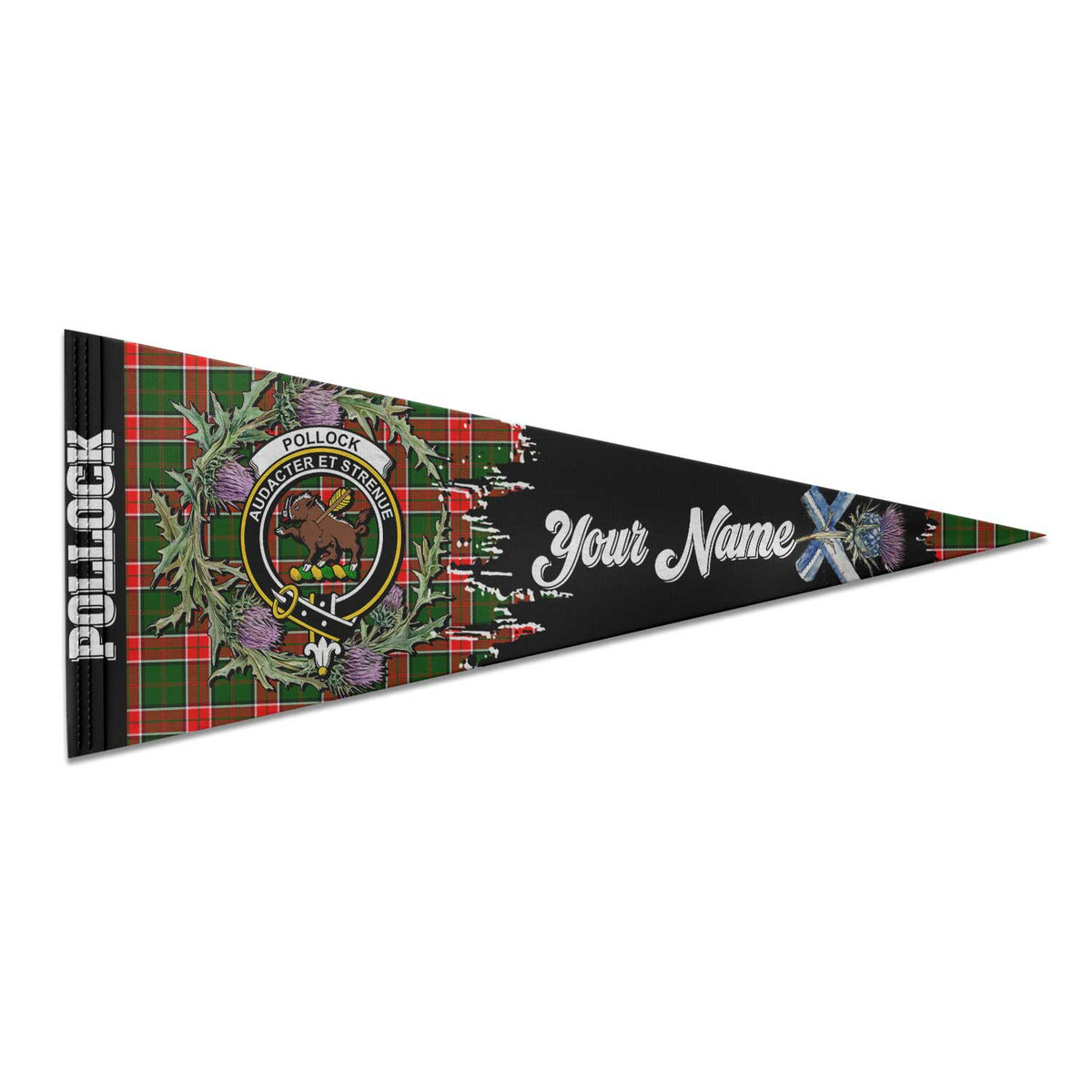 Clan Pollock Tartan Felt Pennant Crest And Plaid Basic Style