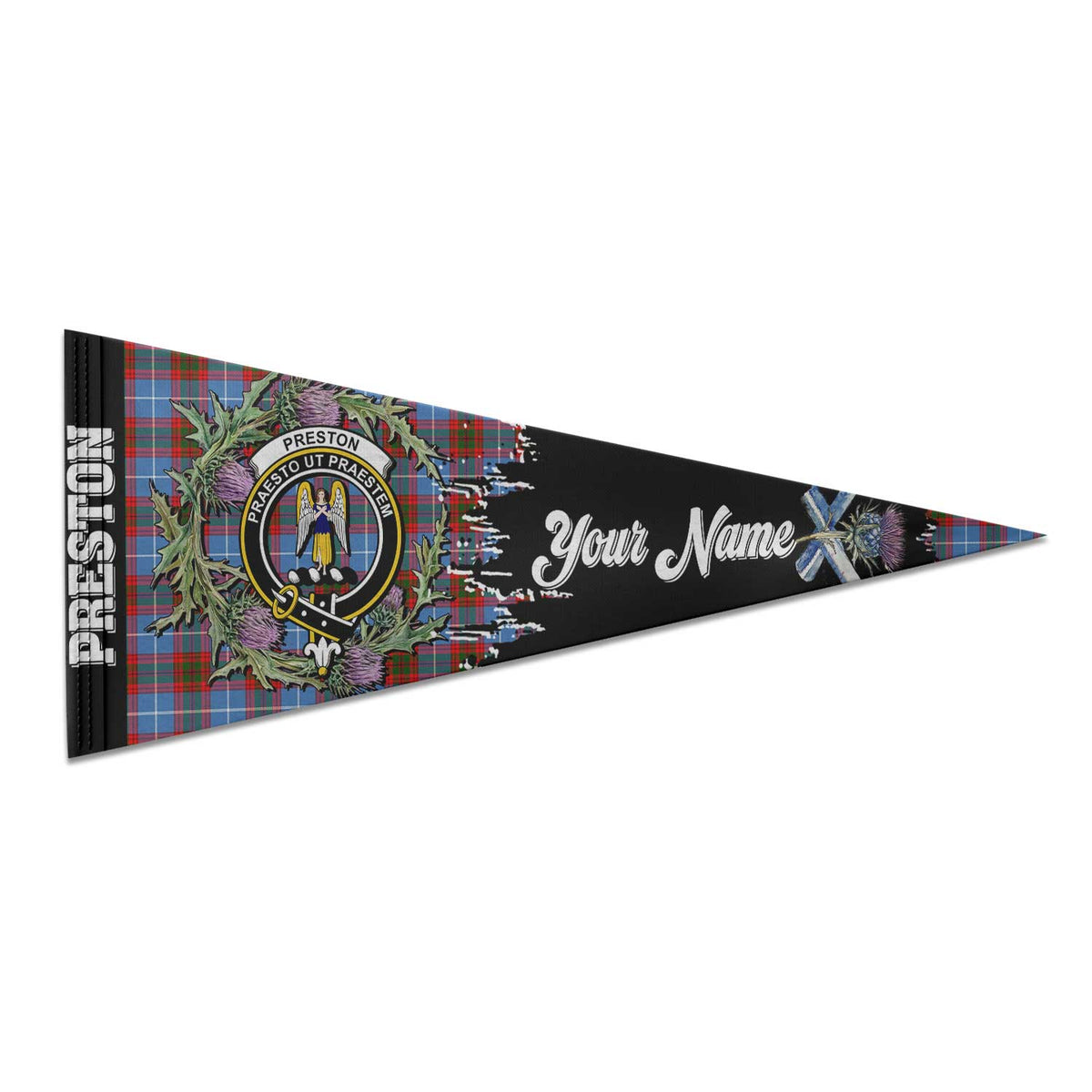 Clan Preston Tartan Felt Pennant Crest And Plaid Basic Style