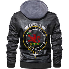Clan Primrose Tartan Zip Leather Jacket Crest And Plaid Basic Style