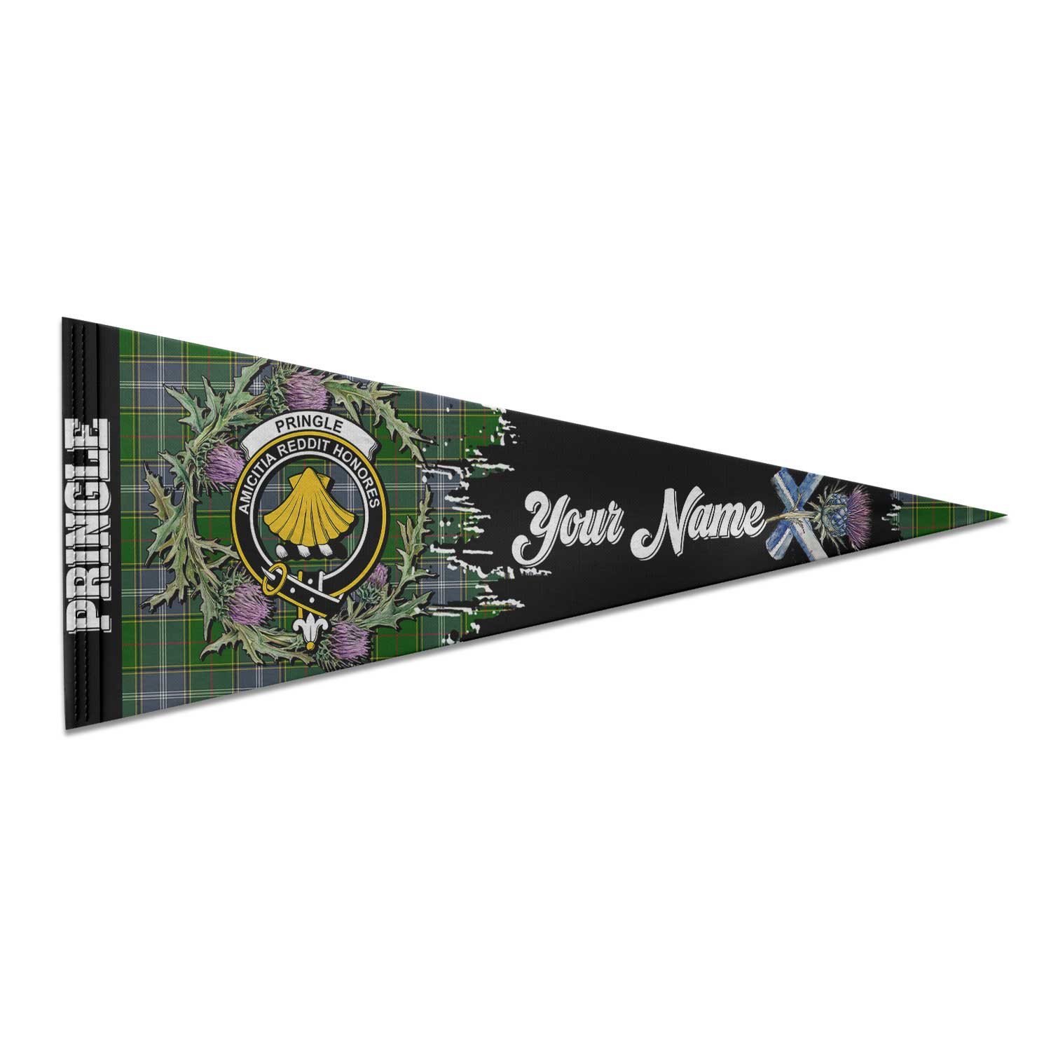 Clan Pringle Tartan Felt Pennant Crest And Plaid Basic Style