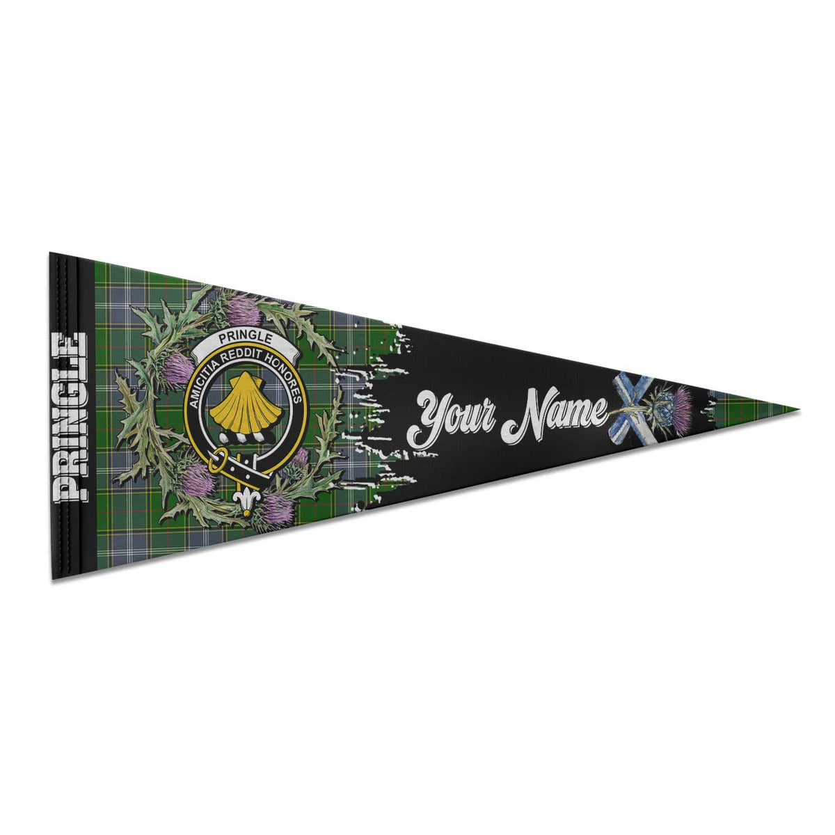 Clan Pringle Tartan Felt Pennant Crest And Plaid Basic Style