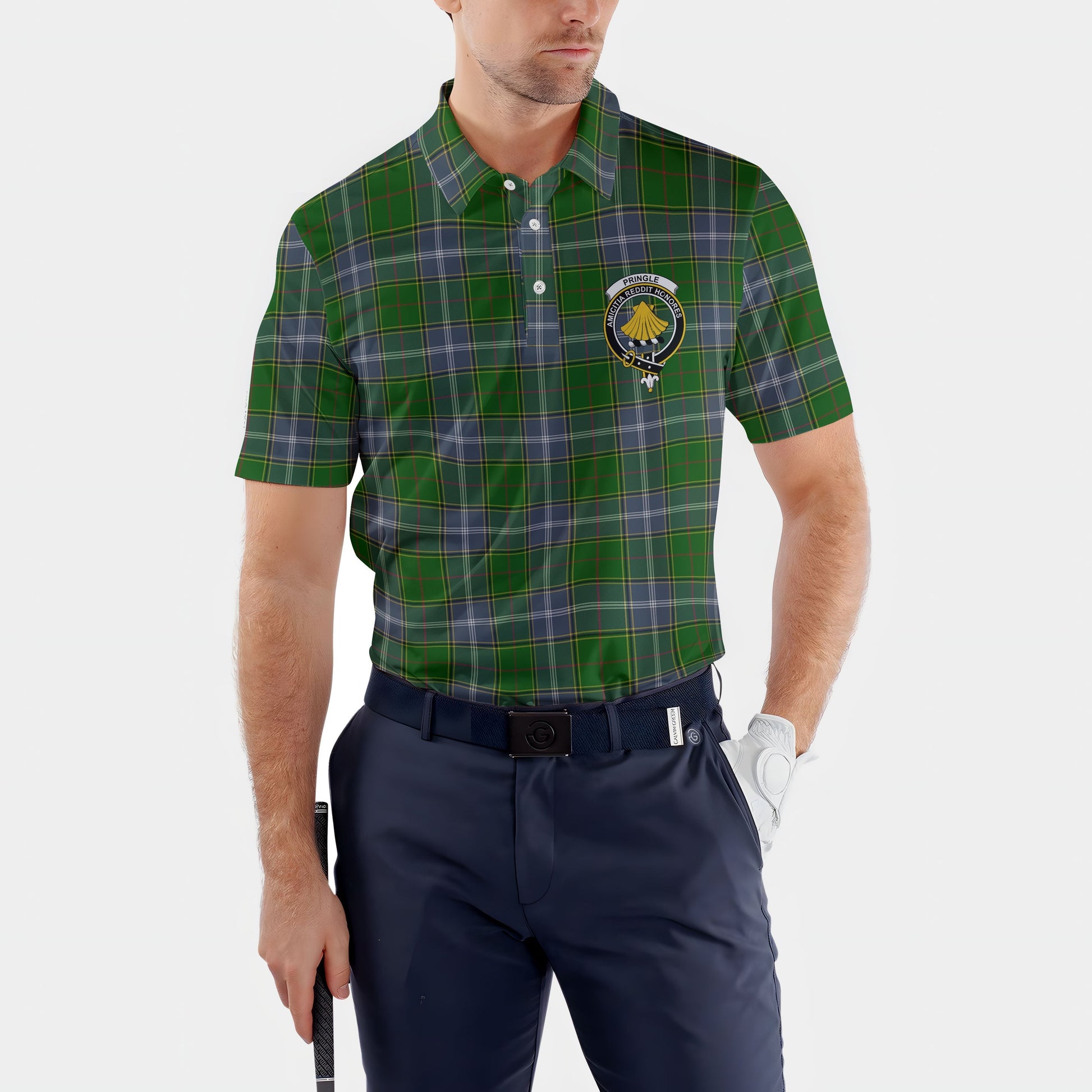 Clan Pringle Tartan Golf Tartan Men Polo Shirt Crest And Plaid Basic Style