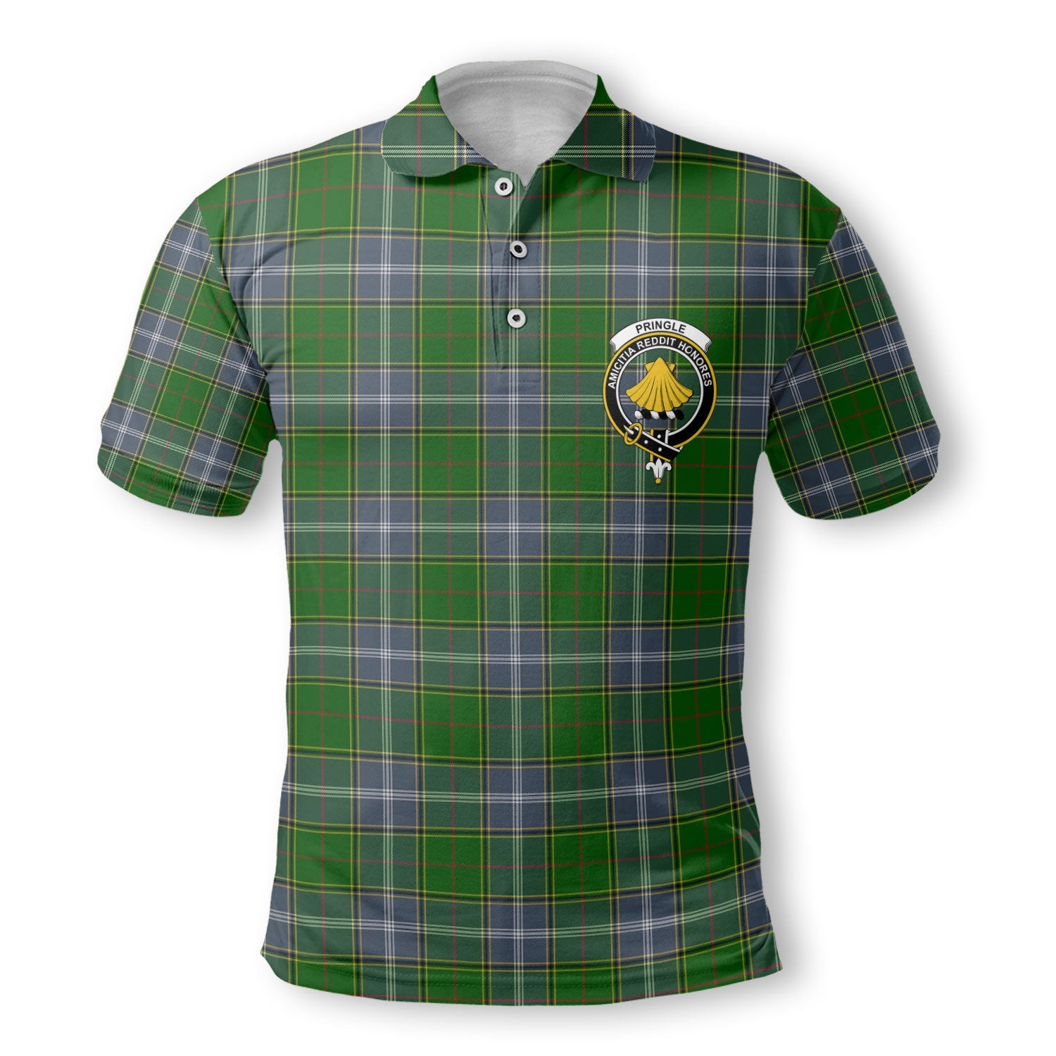 Clan Pringle Tartan Golf Men Polo Shirt Crest And Plaid Basic Style