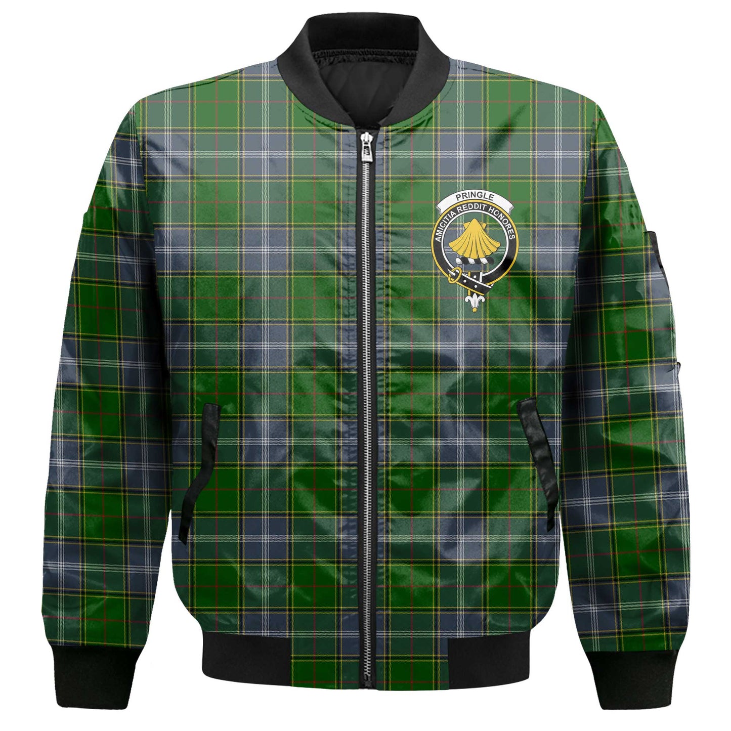 Clan Pringle Tartan Men Bomber Jacket Crest And Plaid Basic Style