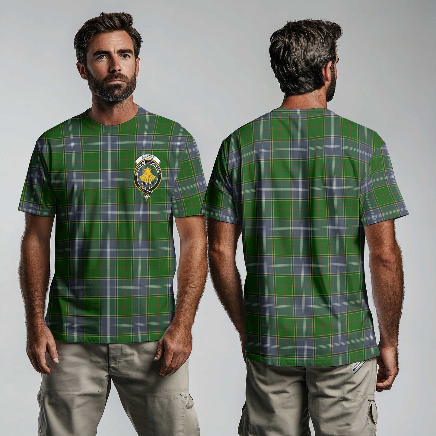 Clan Pringle Tartan Men T Shirt Crest And Plaid Basic Style