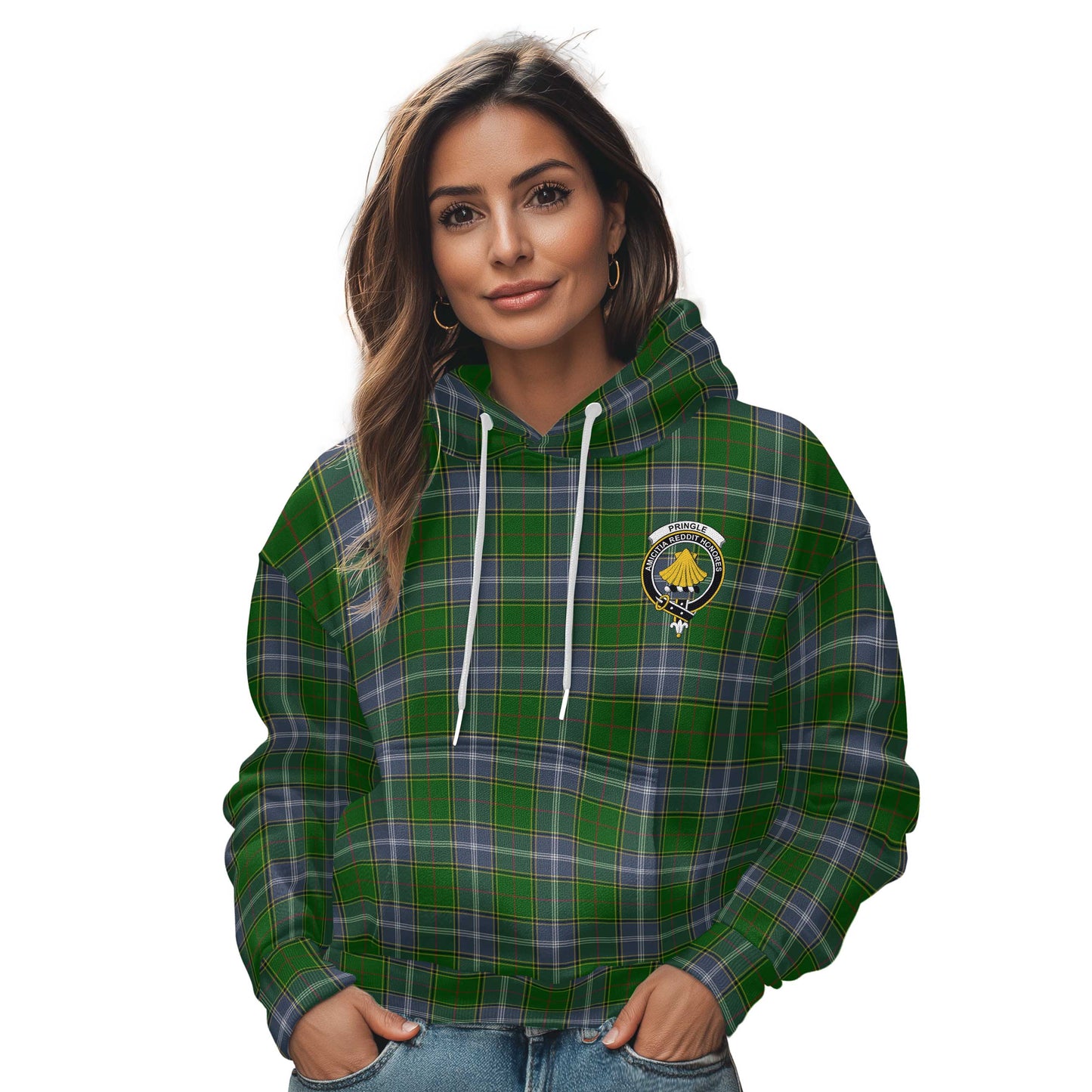 Clan Pringle Tartan Women Hoodie Crest And Plaid Basic Style