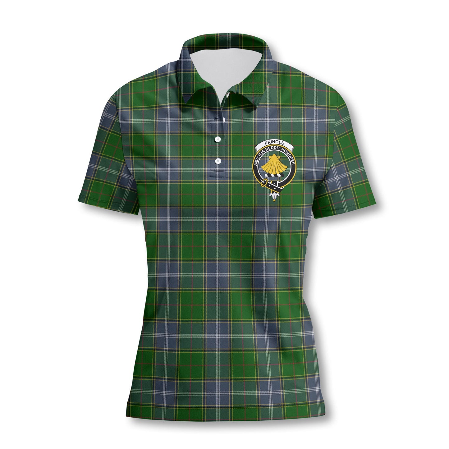 Clan Pringle Tartan Women Polo Shirt Crest And Plaid Basic Style