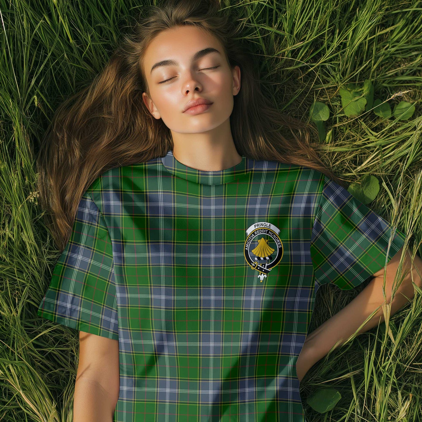 Clan Pringle Tartan Women T Shirt Crest And Plaid Basic Style