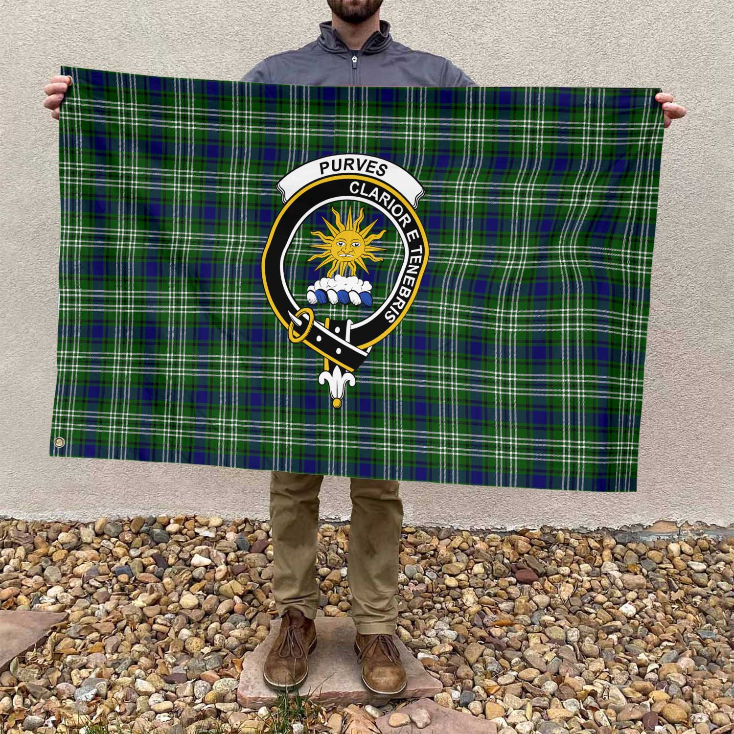 Clan Purves Tartan Flag Crest And Plaid Basic Style