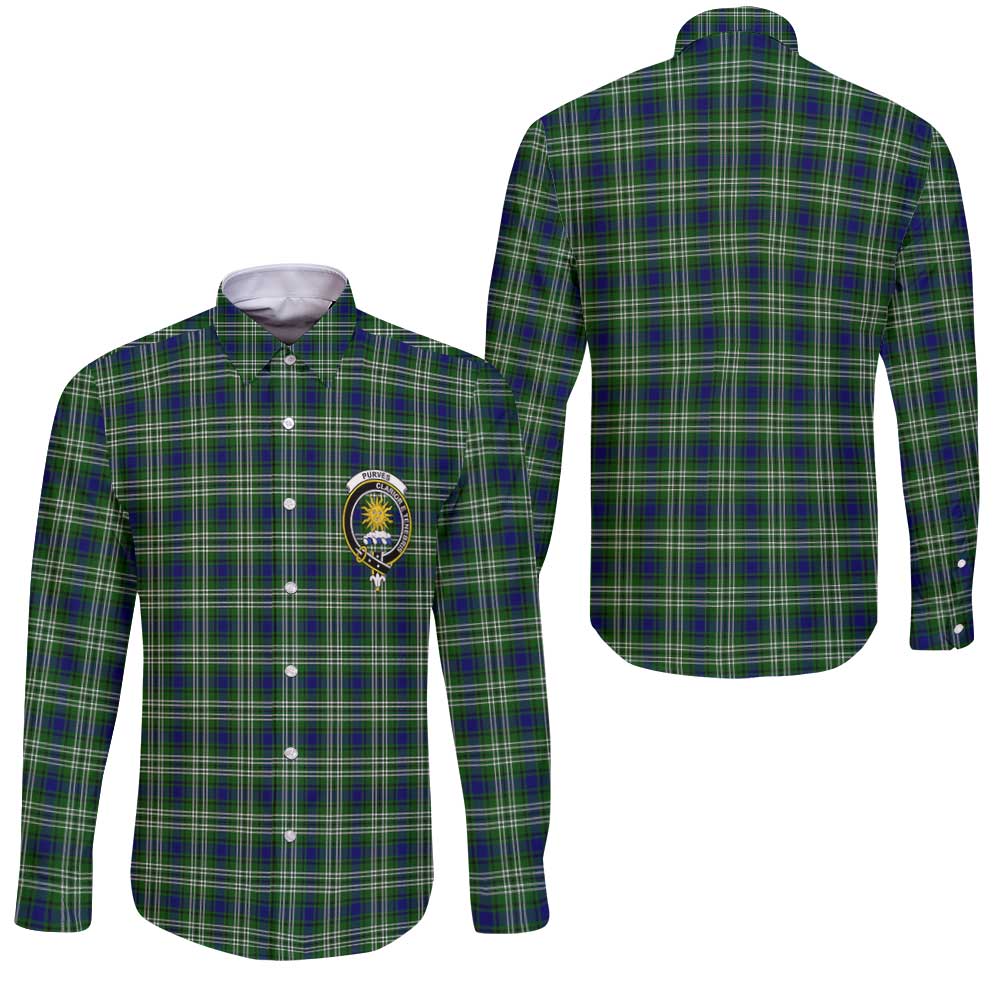 Clan Purves Tartan Long Sleeve Button Shirt Crest And Plaid Basic Style